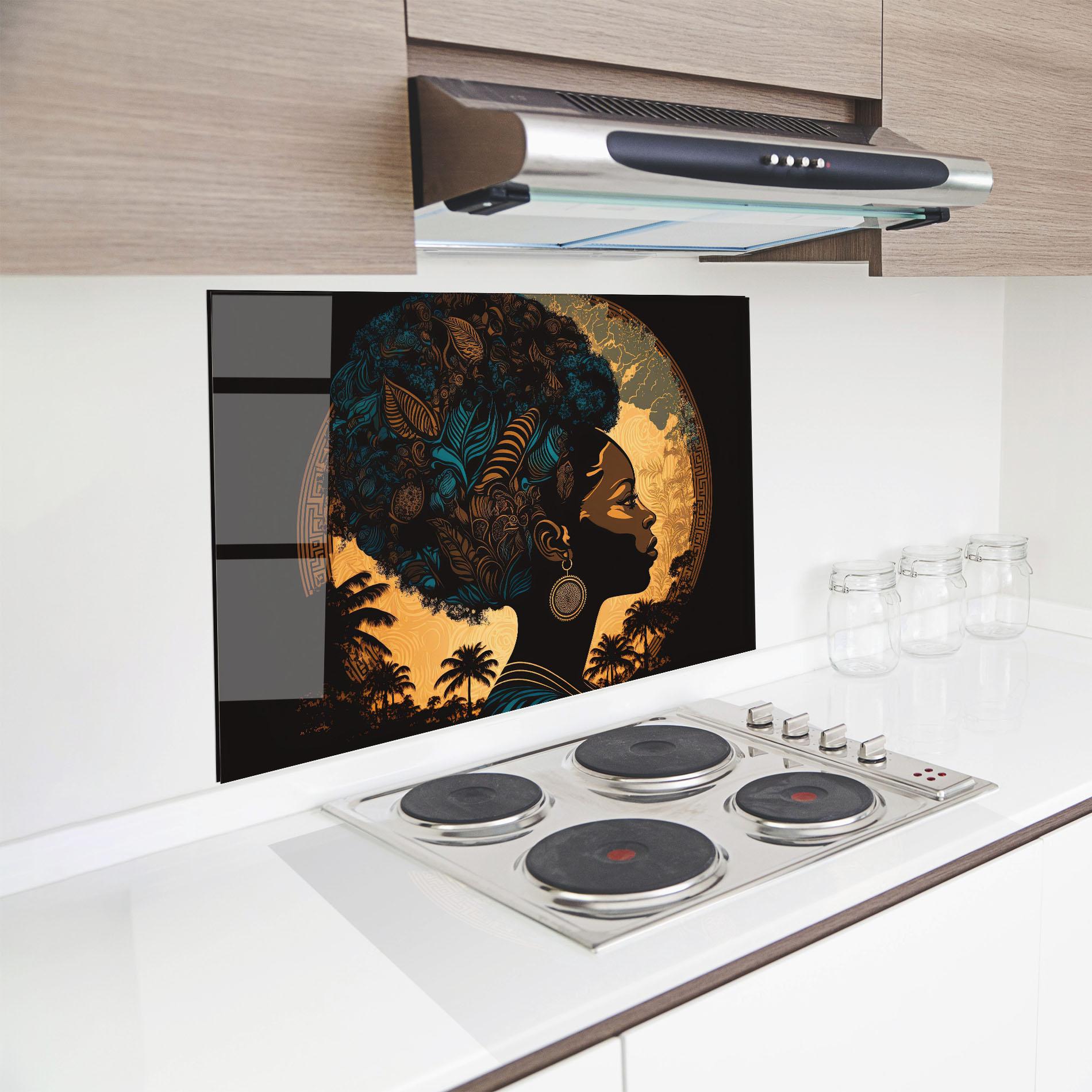 Konyhai üveg hátfal African Profile Woman mockup 8