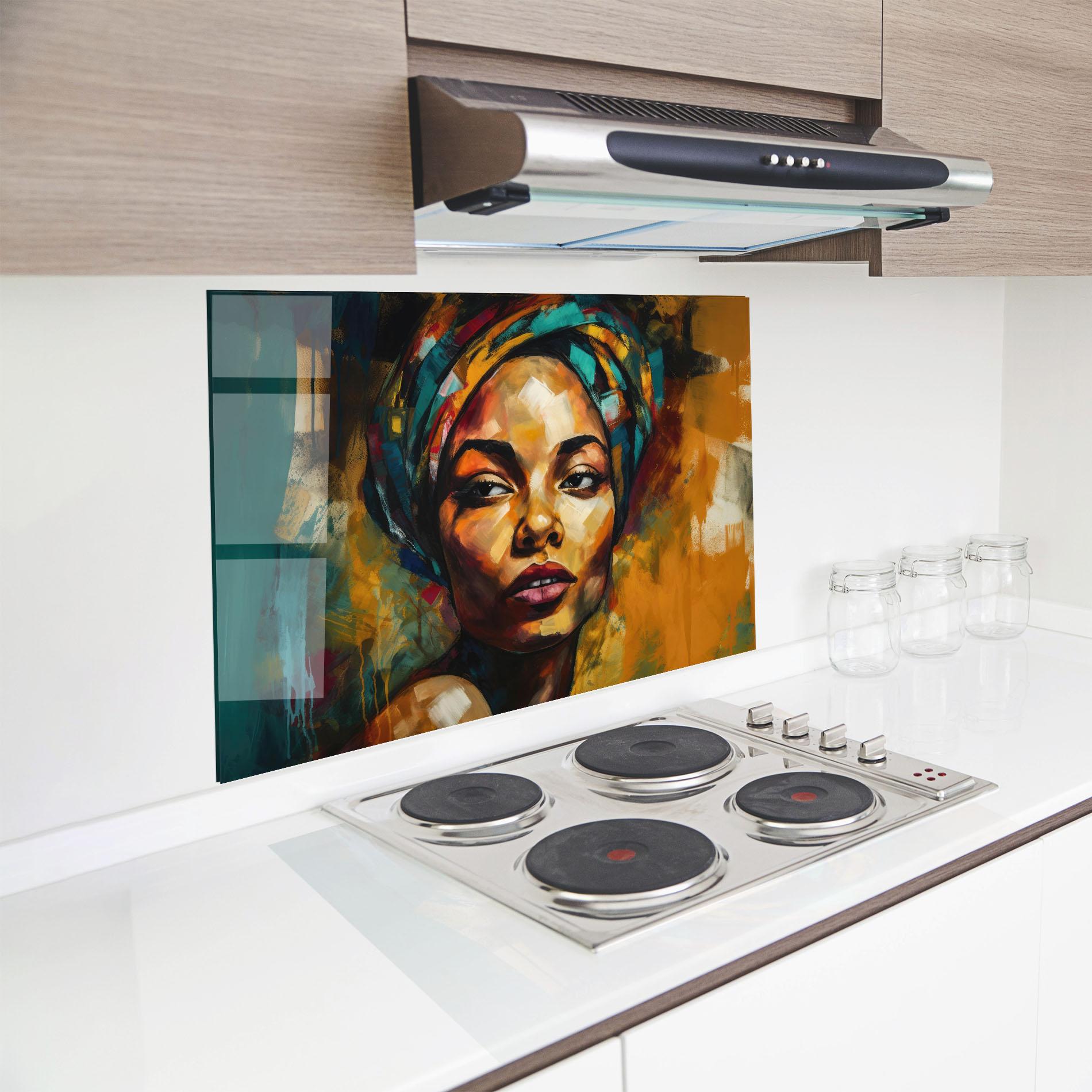 Konyhai üveg hátfal African Woman Looking mockup 8