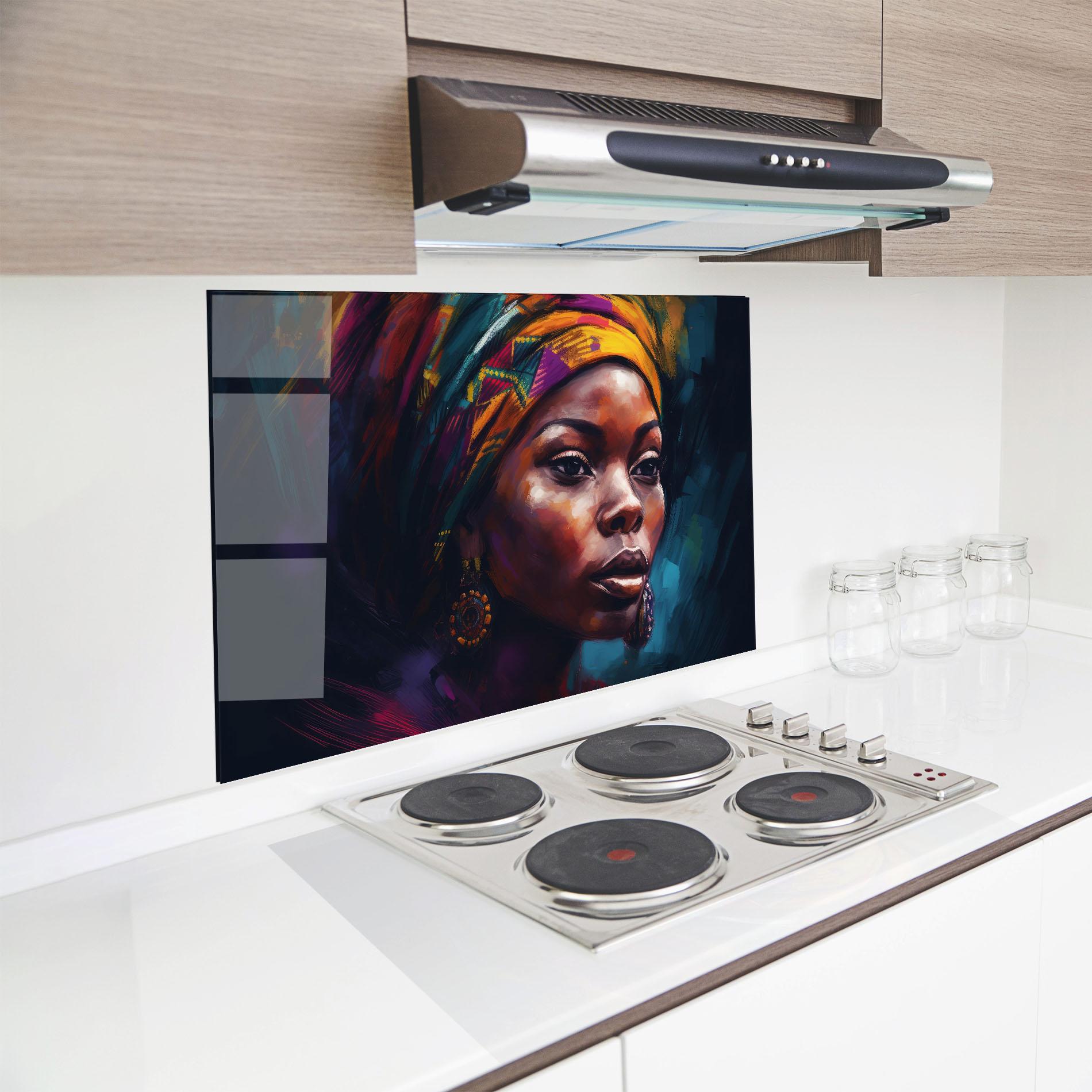 Konyhai üveg hátfal Black Traditional Woman mockup 8