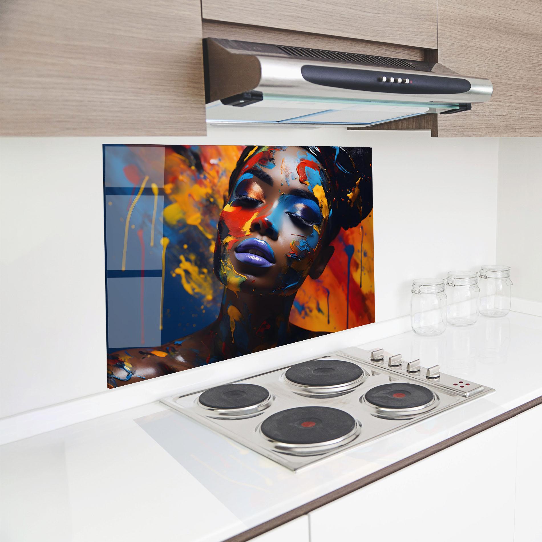 Konyhai üveg hátfal Color Splash African Woman mockup 8