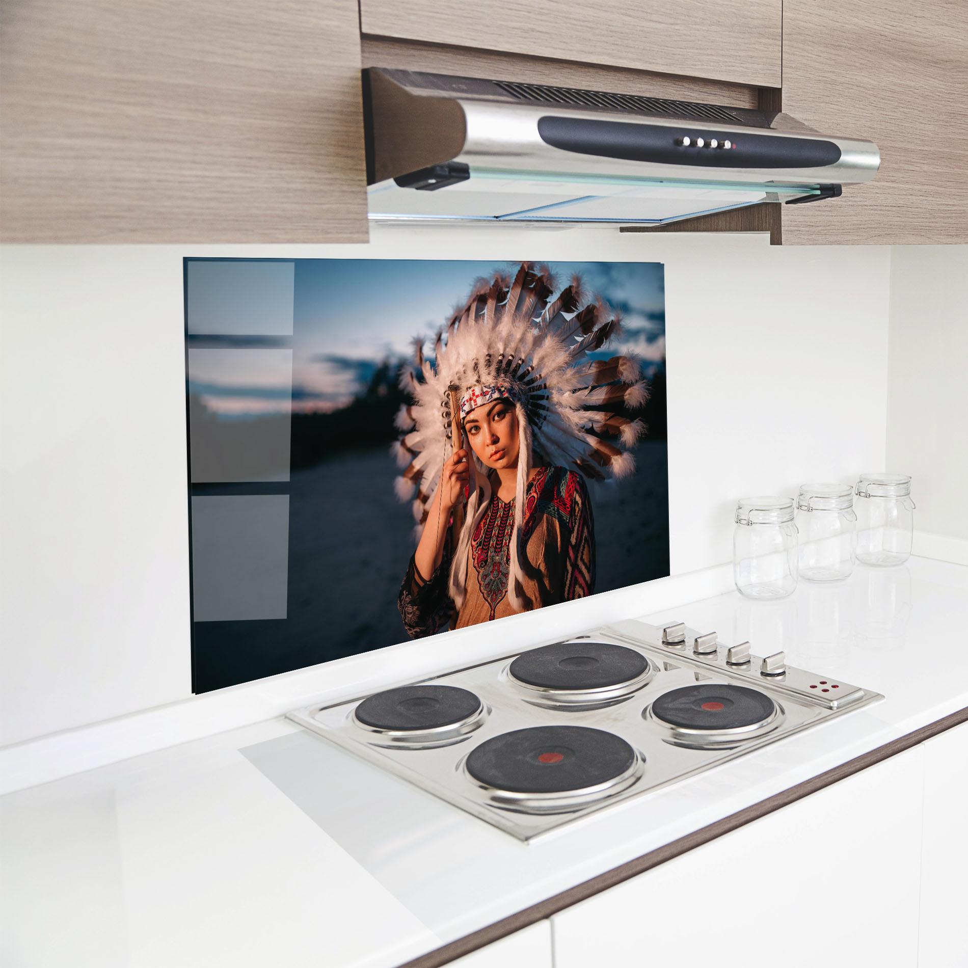 Konyhai üveg hátfal Indian Woman Sunset mockup 8