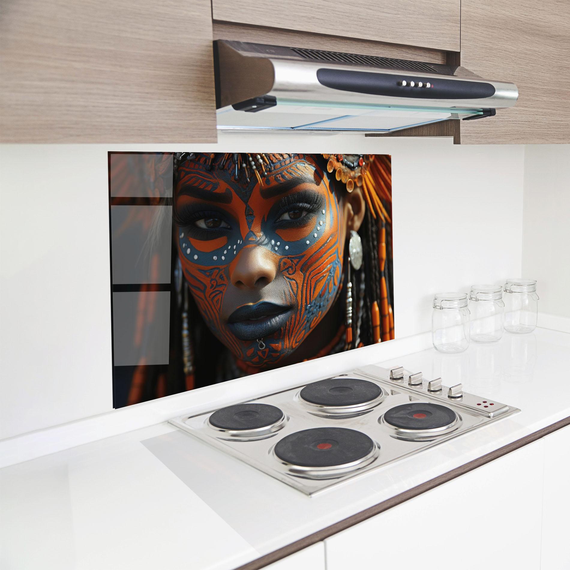 Konyhai üveg hátfal Orange Tribal Paint mockup 8
