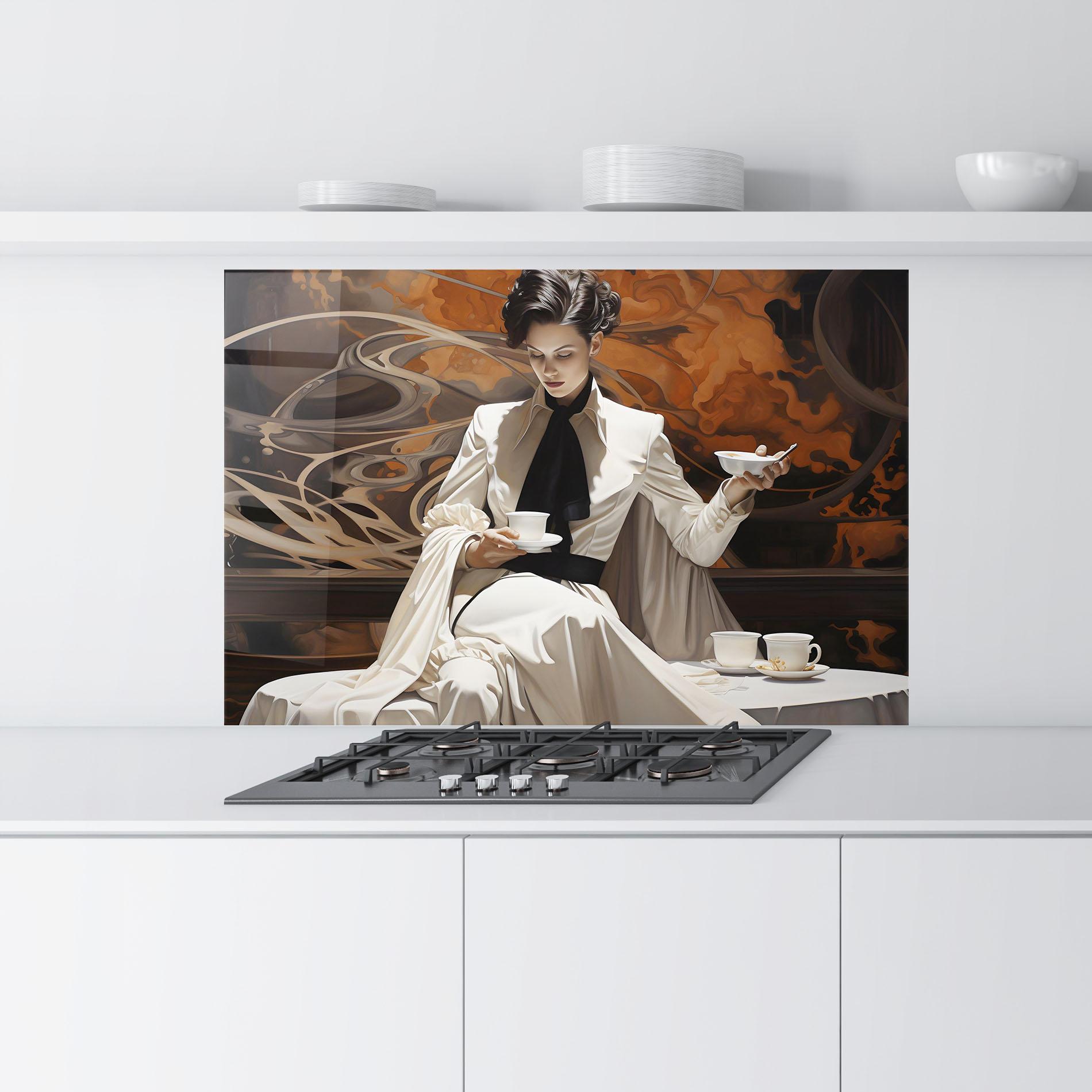 Konyhai üveg hátfal Coffee Woman mockup 9