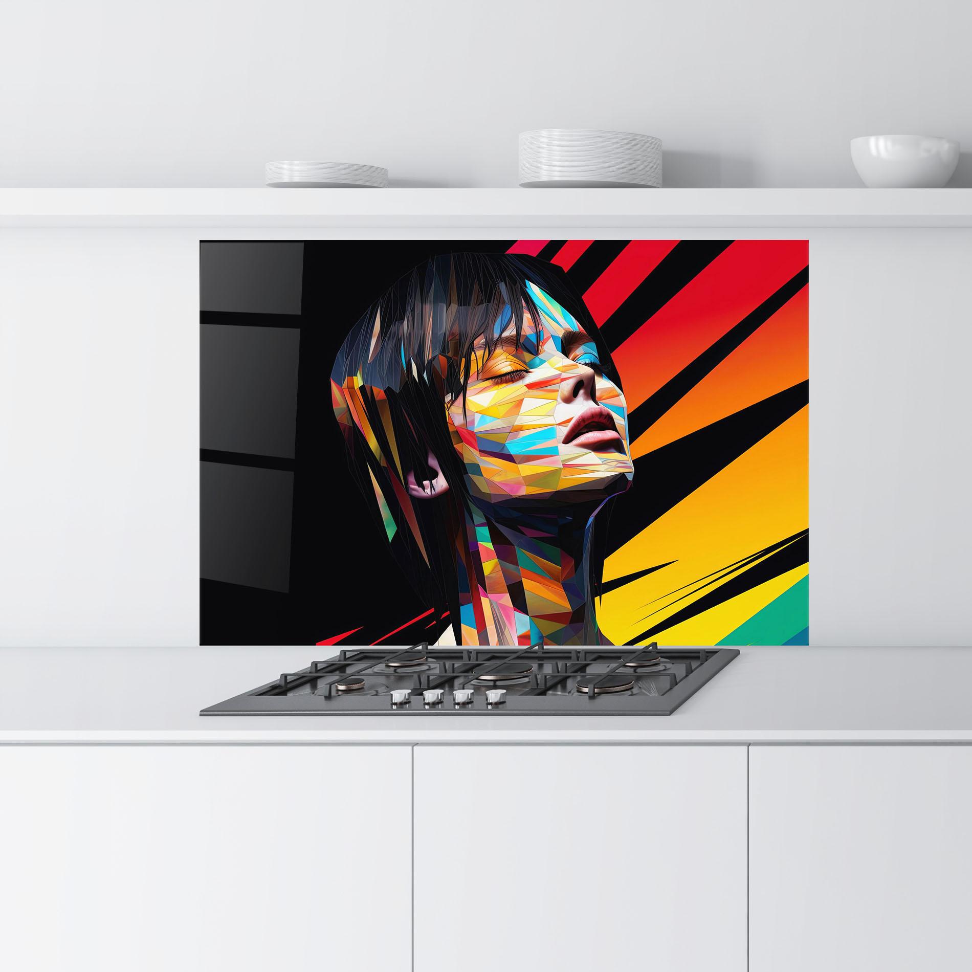Konyhai üveg hátfal Glitchy Woman mockup 9