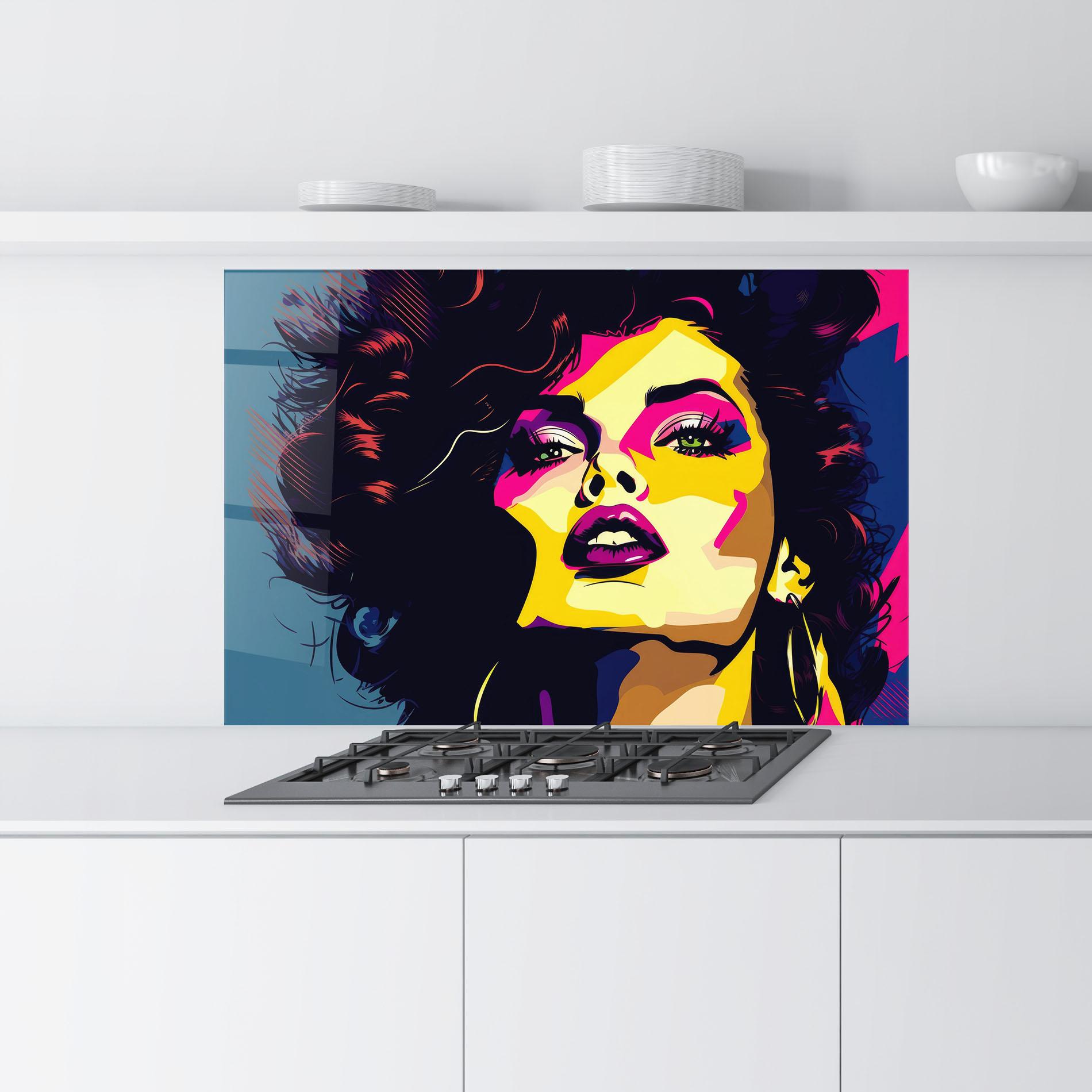 Konyhai üveg hátfal Pop Art Portrait Woman mockup 9