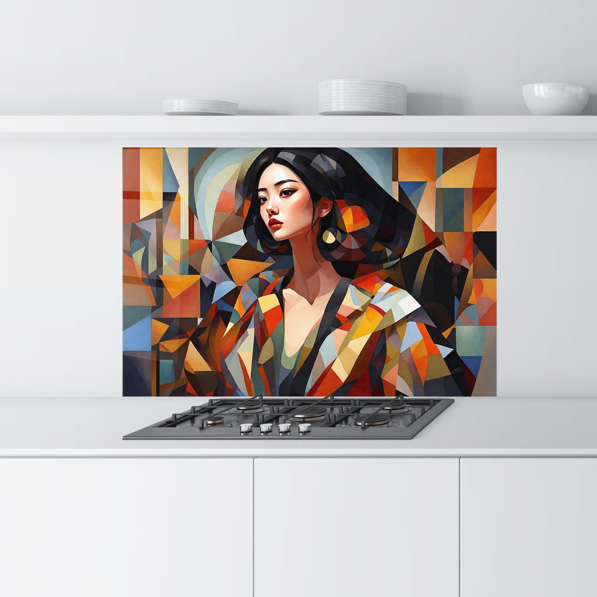 Konyhai üveg hátfal Young Asian Woman mockup 9