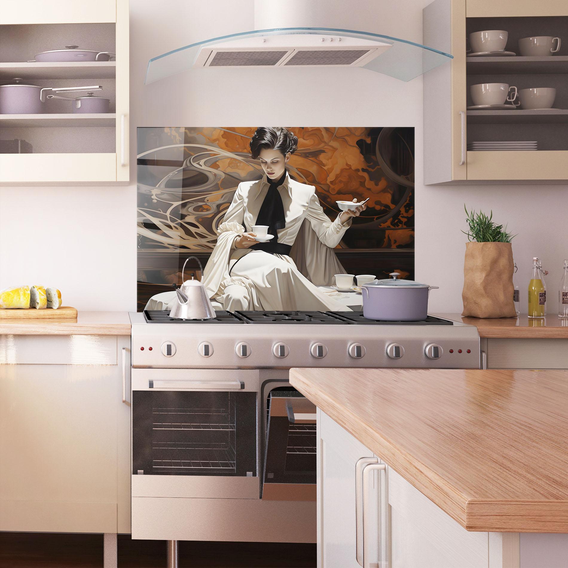 Konyhai üveg hátfal Coffee Woman mockup 1