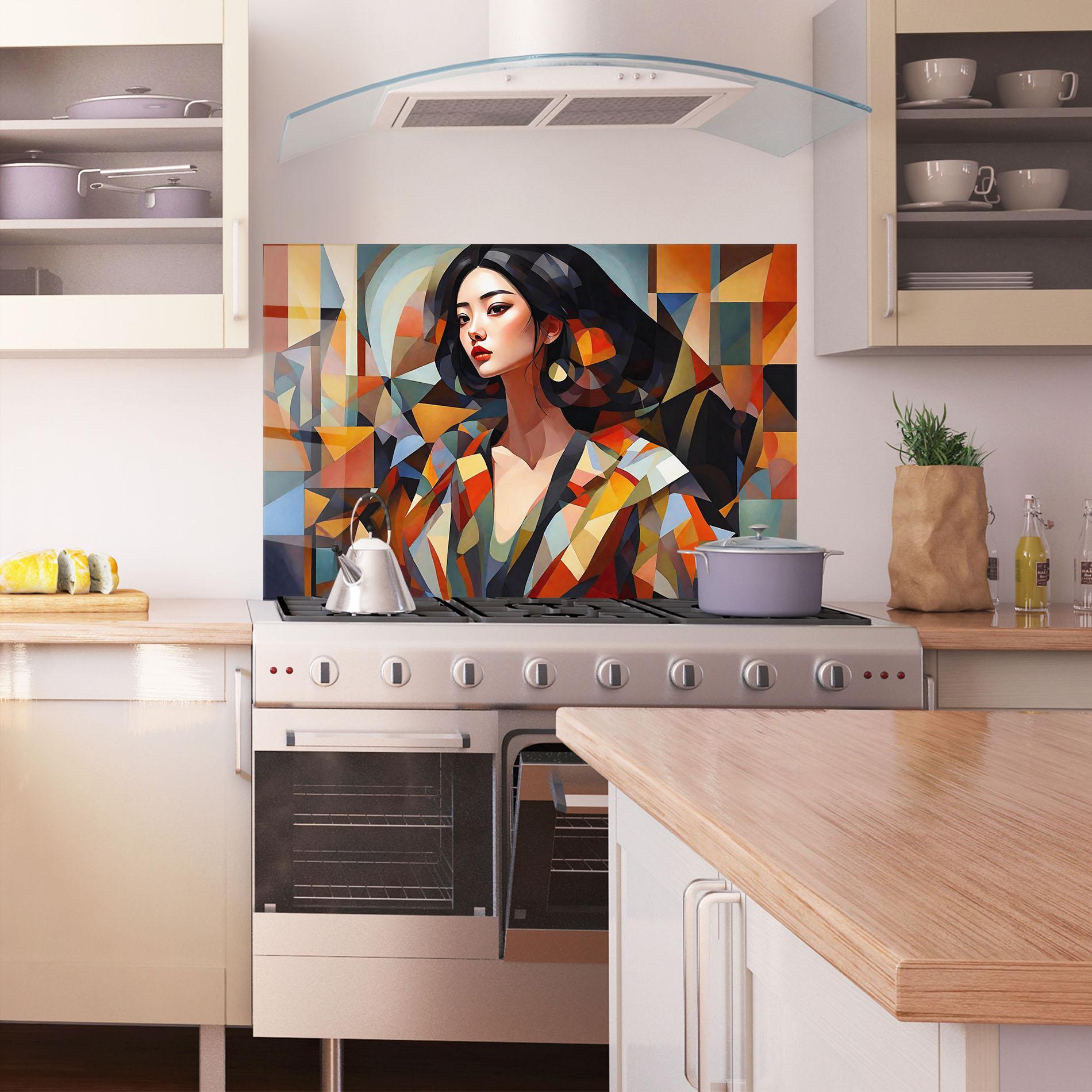 Konyhai üveg hátfal Young Asian Woman mockup 1