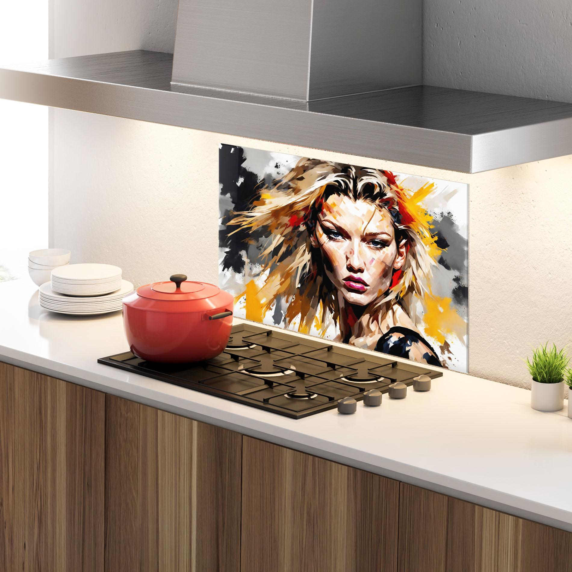 Konyhai üveg hátfal Blond Hair Splash mockup 4