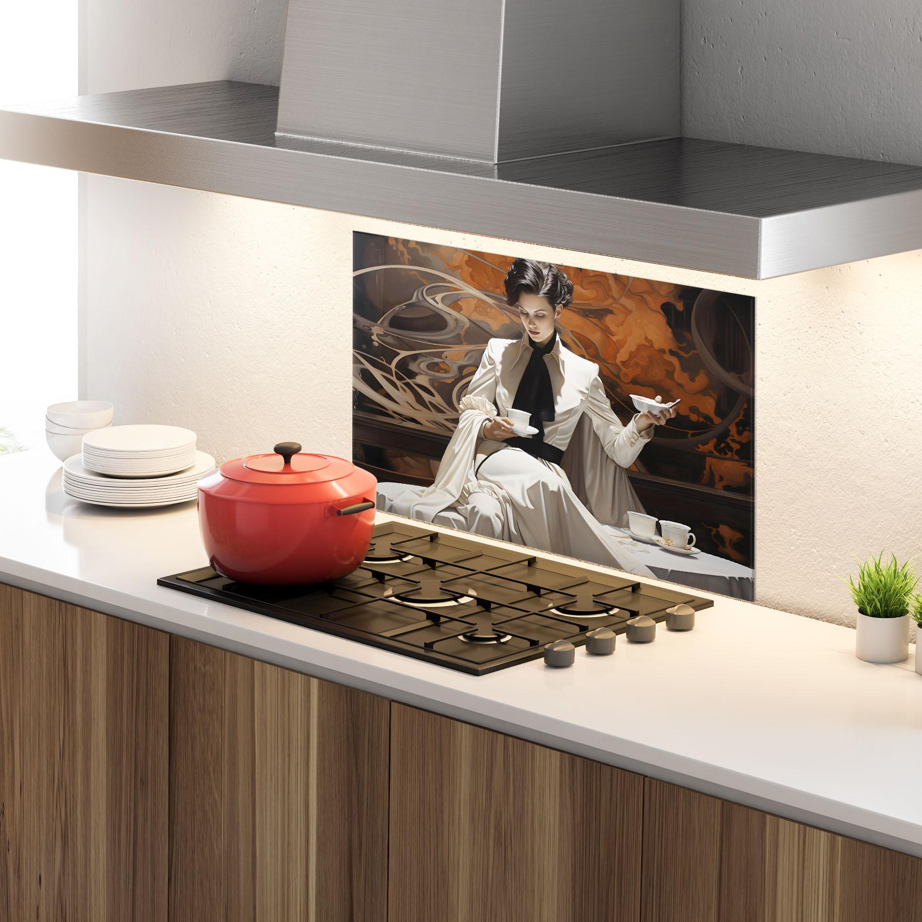 Konyhai üveg hátfal Coffee Woman mockup 4