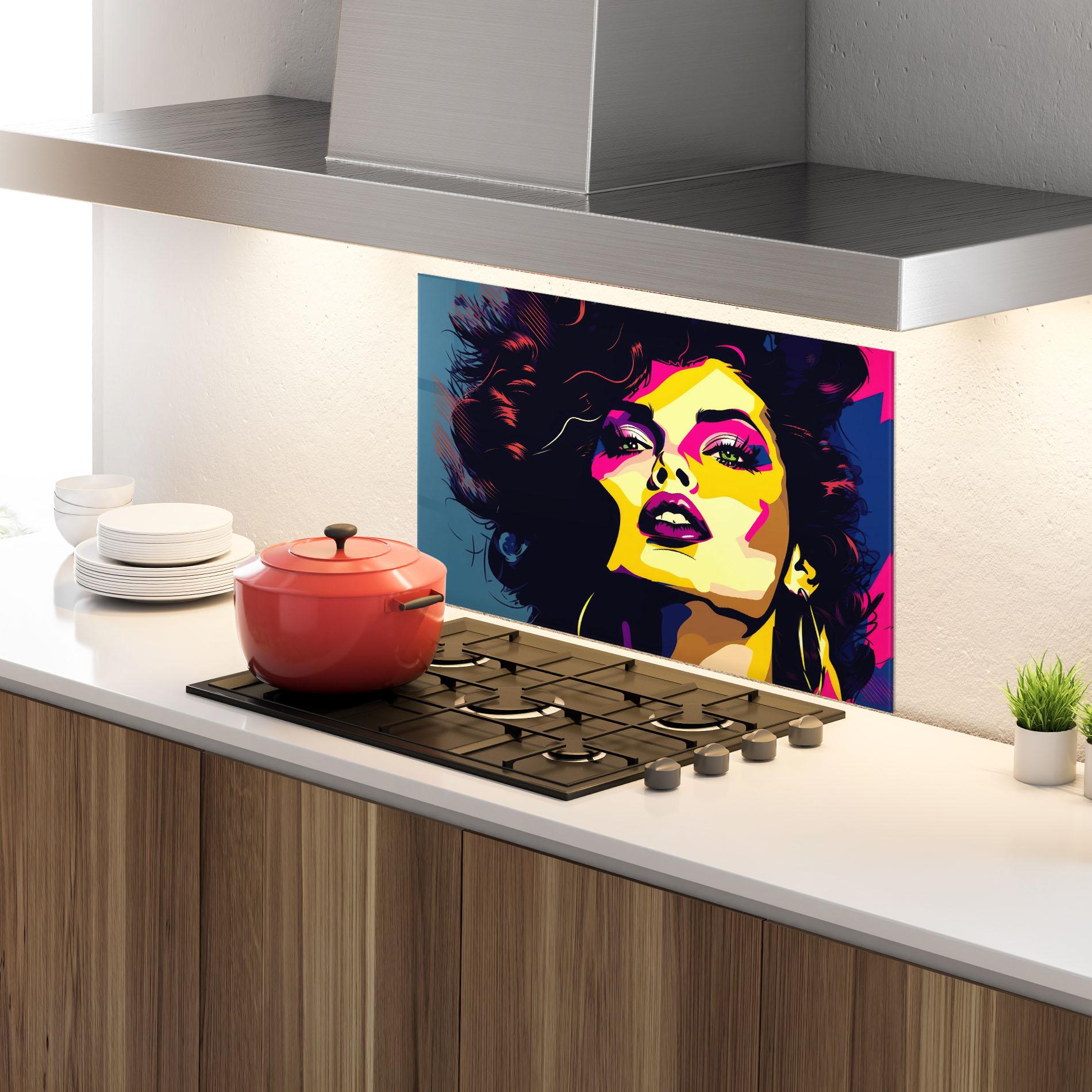 Konyhai üveg hátfal Pop Art Portrait Woman mockup 4