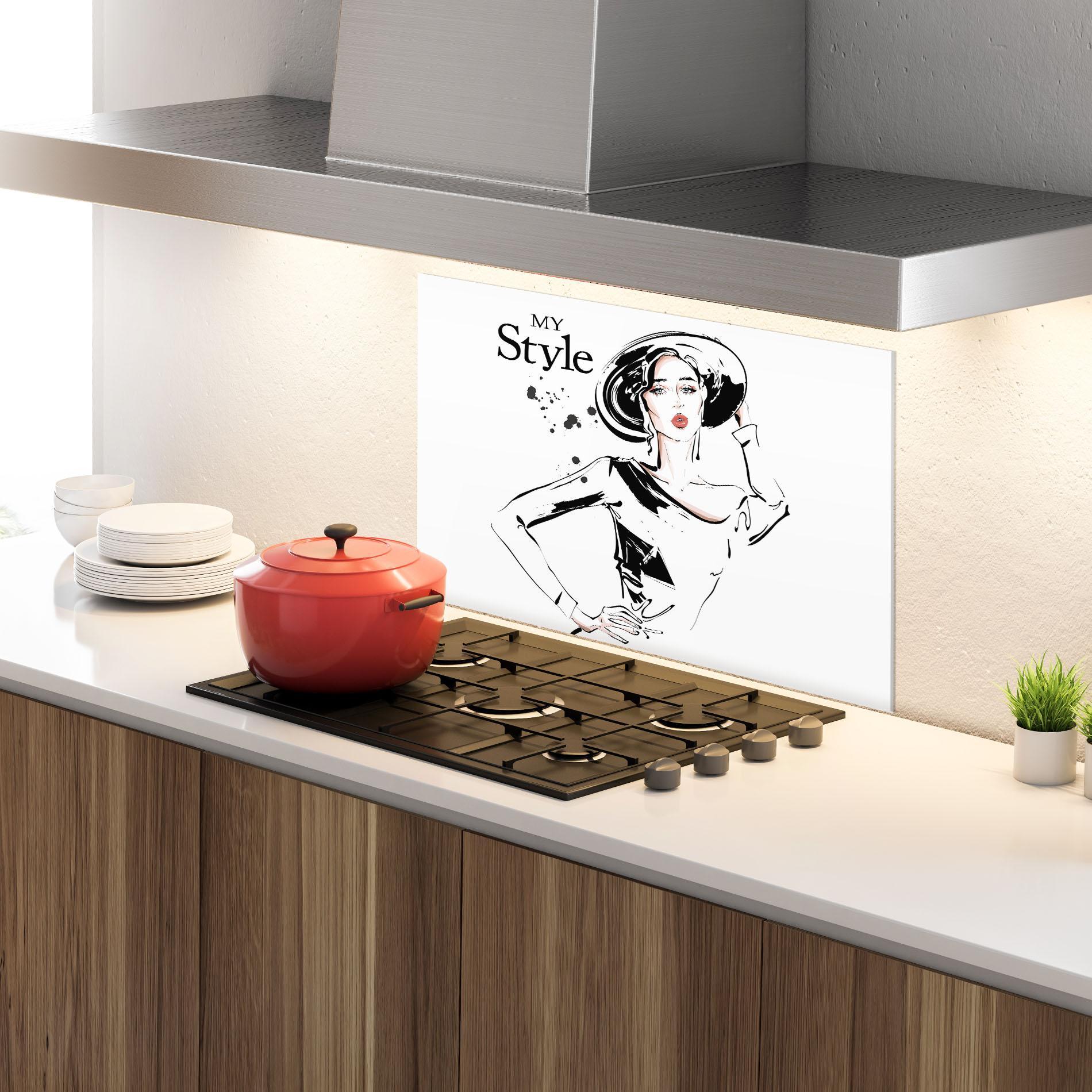 Konyhai üveg hátfal Woman And Her Style mockup 4