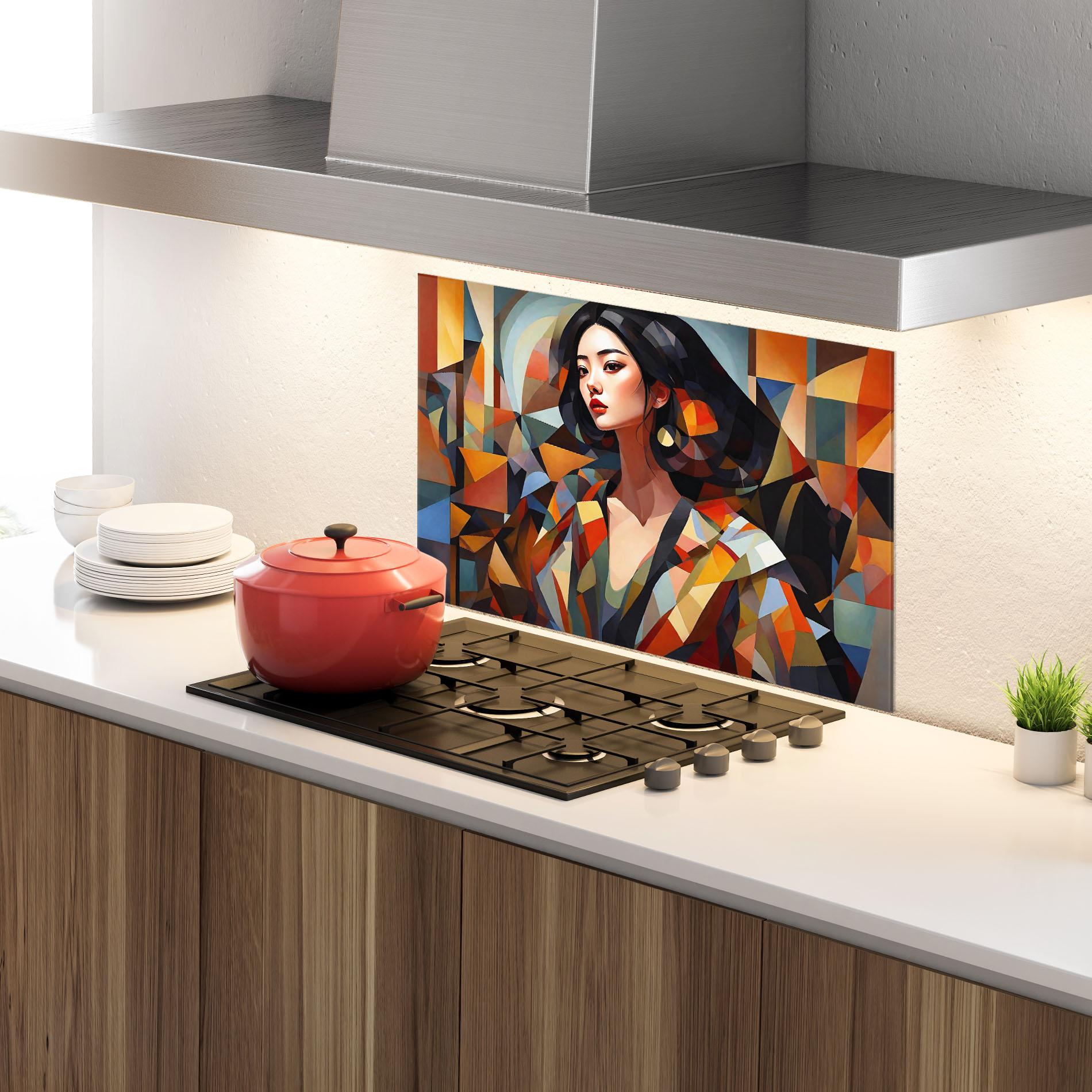 Konyhai üveg hátfal Young Asian Woman mockup 4