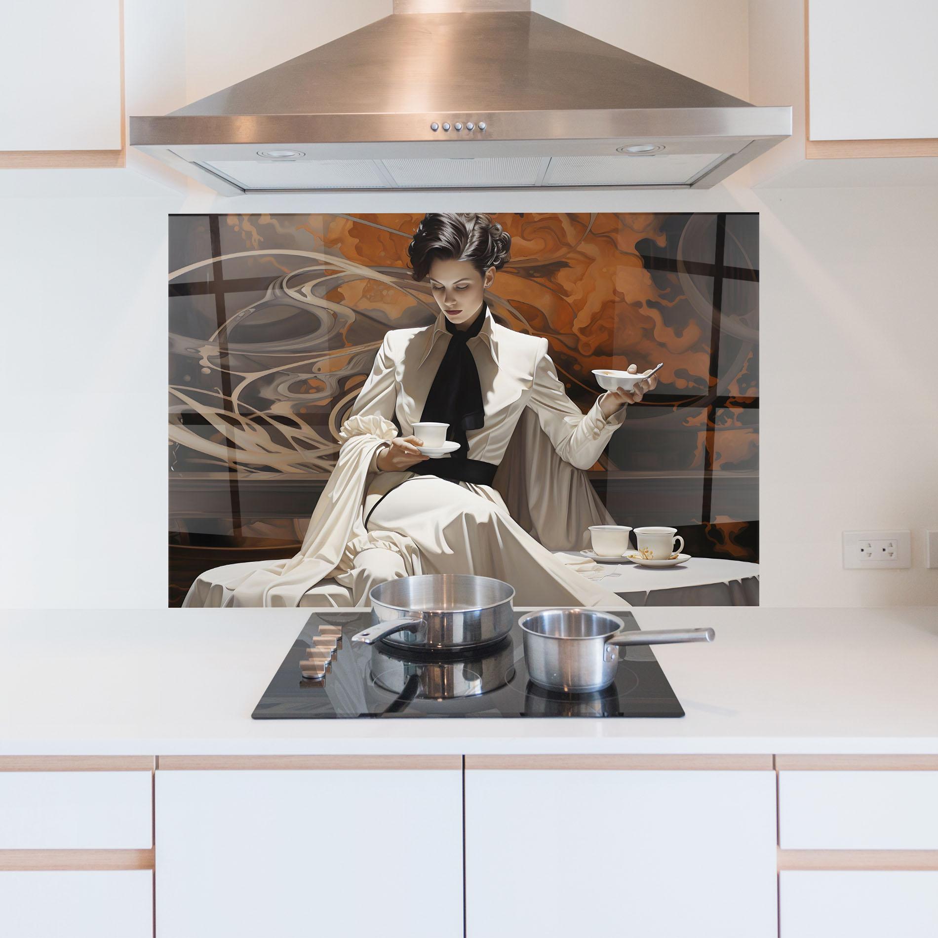 Konyhai üveg hátfal Coffee Woman mockup 5