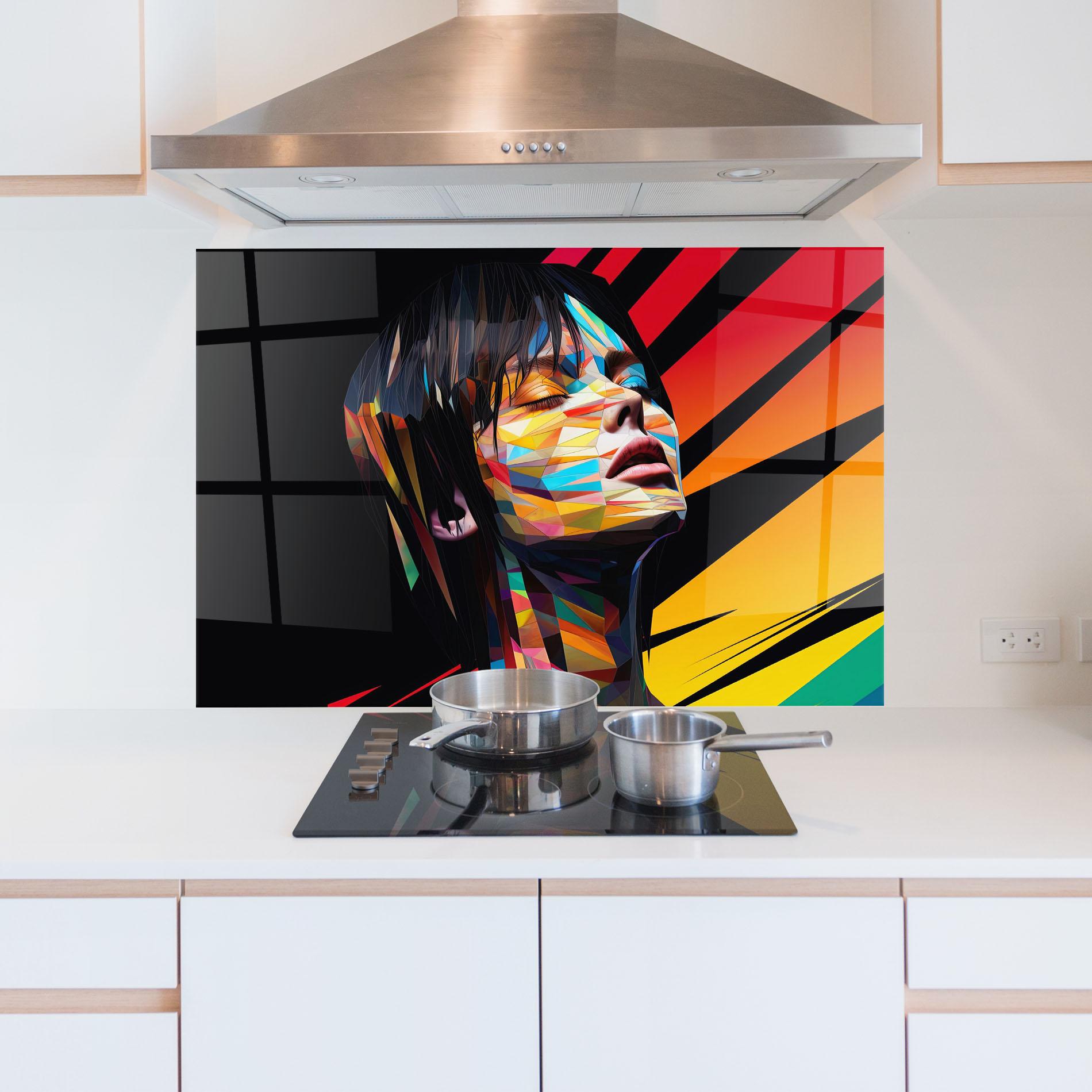 Konyhai üveg hátfal Glitchy Woman mockup 5