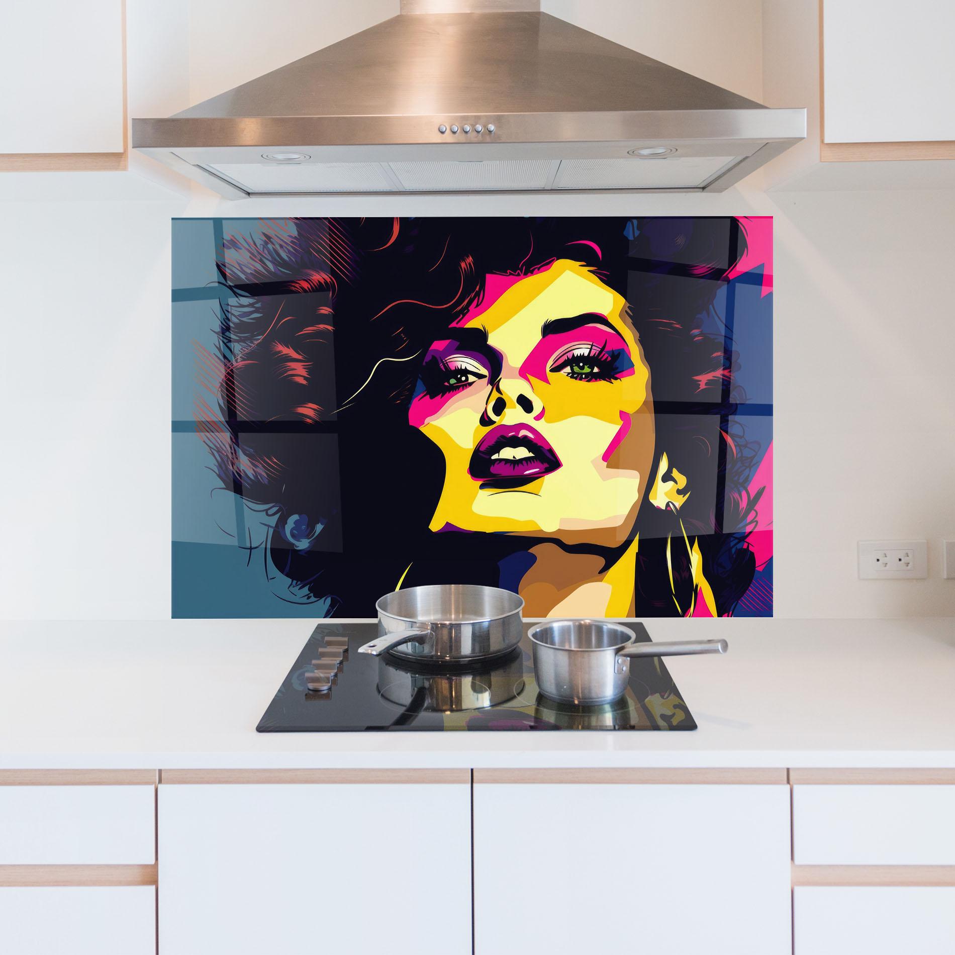 Konyhai üveg hátfal Pop Art Portrait Woman mockup 5