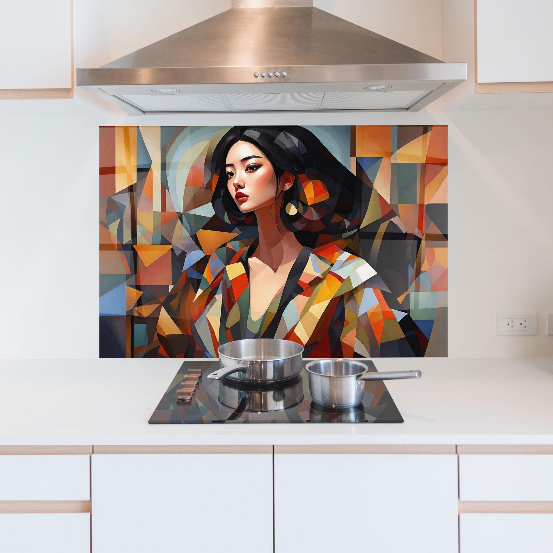 Konyhai üveg hátfal Young Asian Woman mockup 5