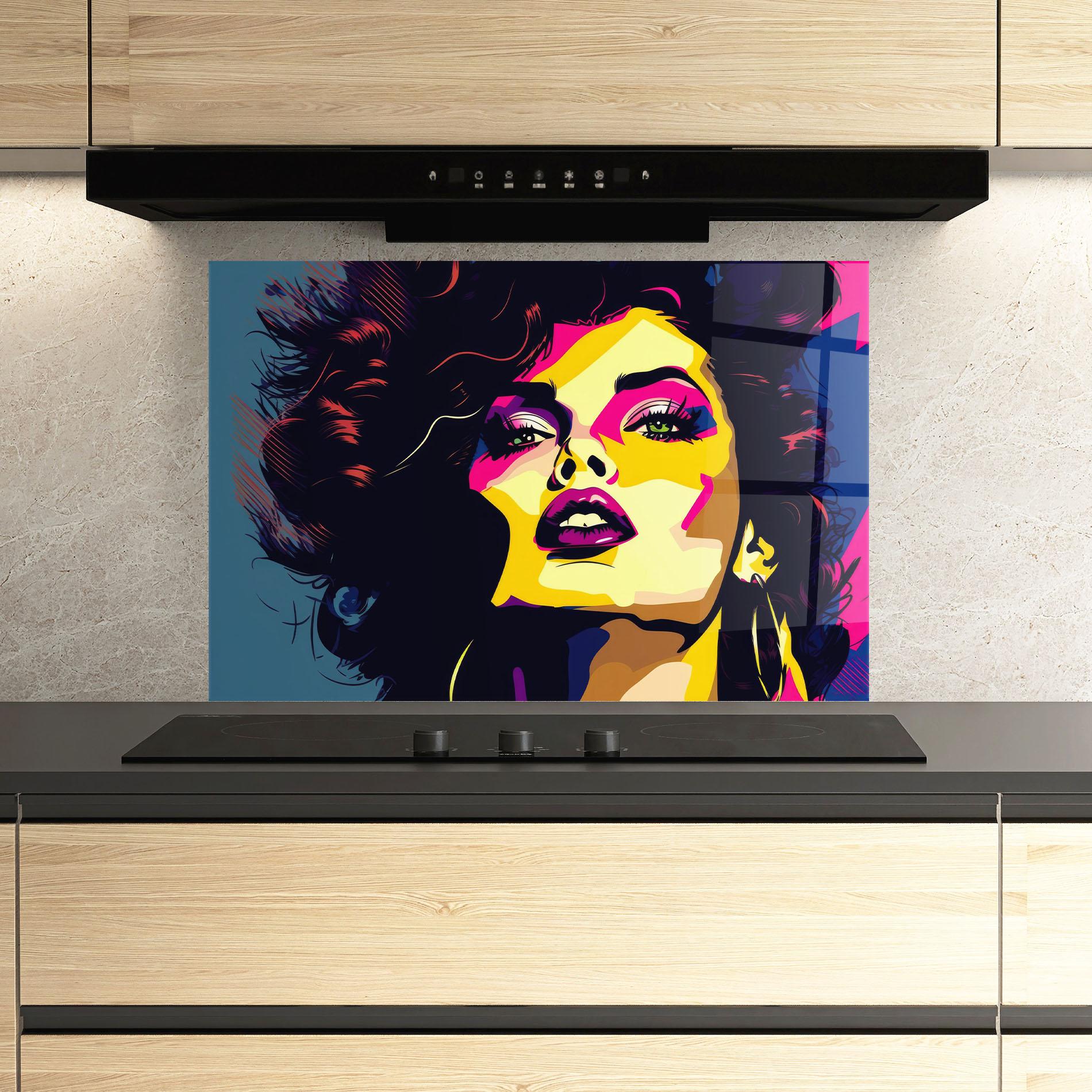 Konyhai üveg hátfal Pop Art Portrait Woman mockup 3