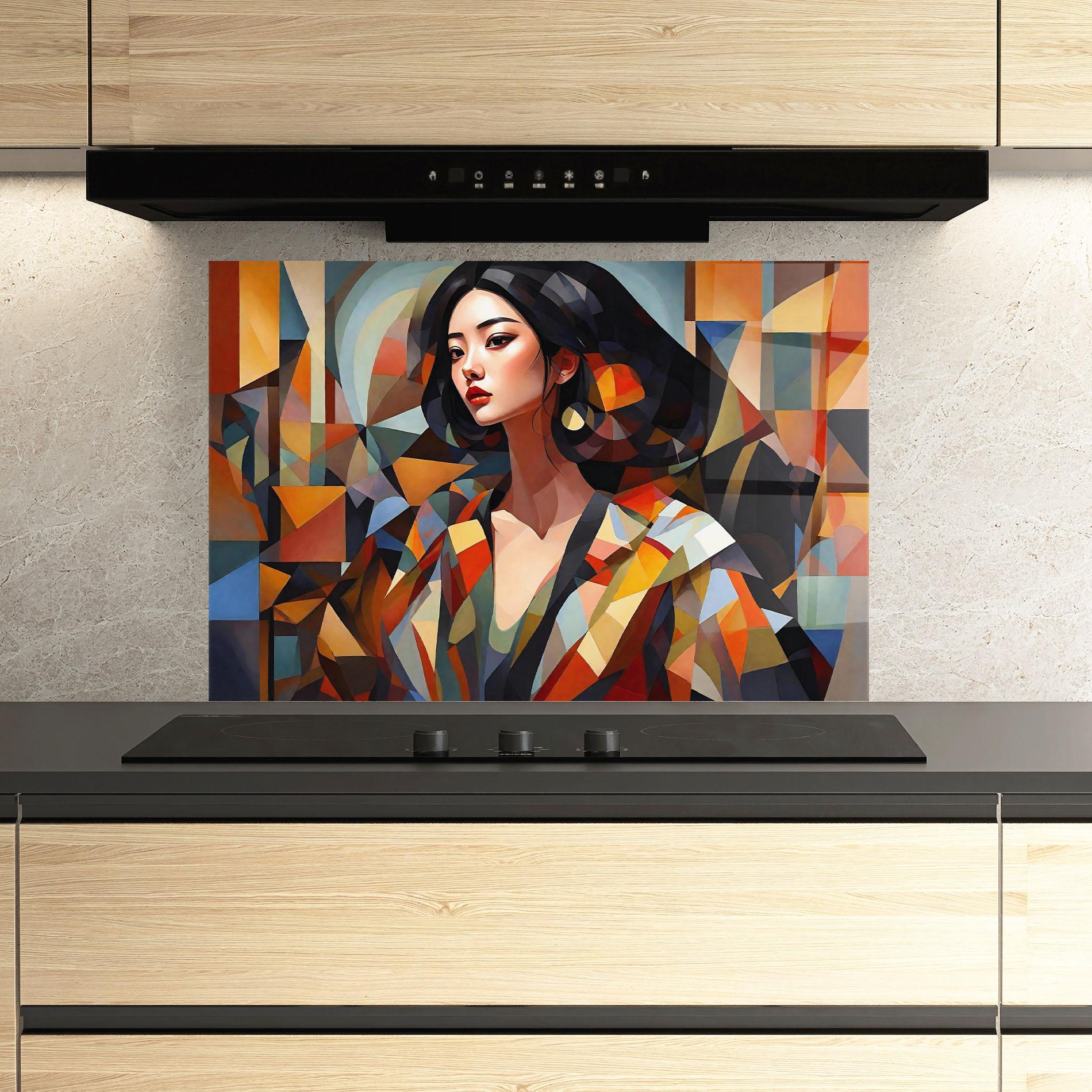 Konyhai üveg hátfal Young Asian Woman mockup 3