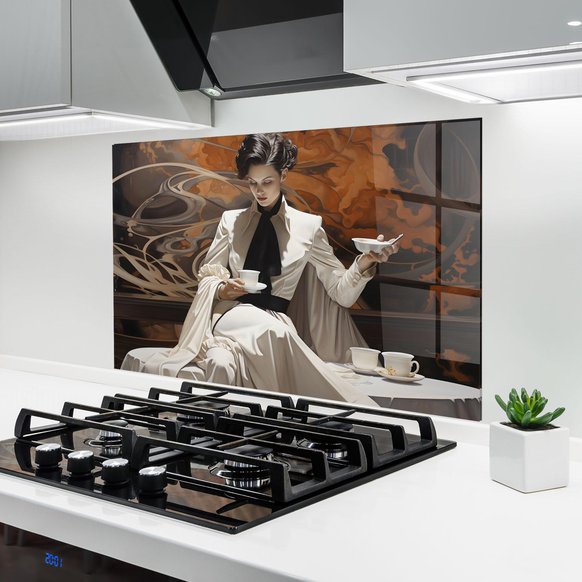 Konyhai üveg hátfal Coffee Woman mockup 6