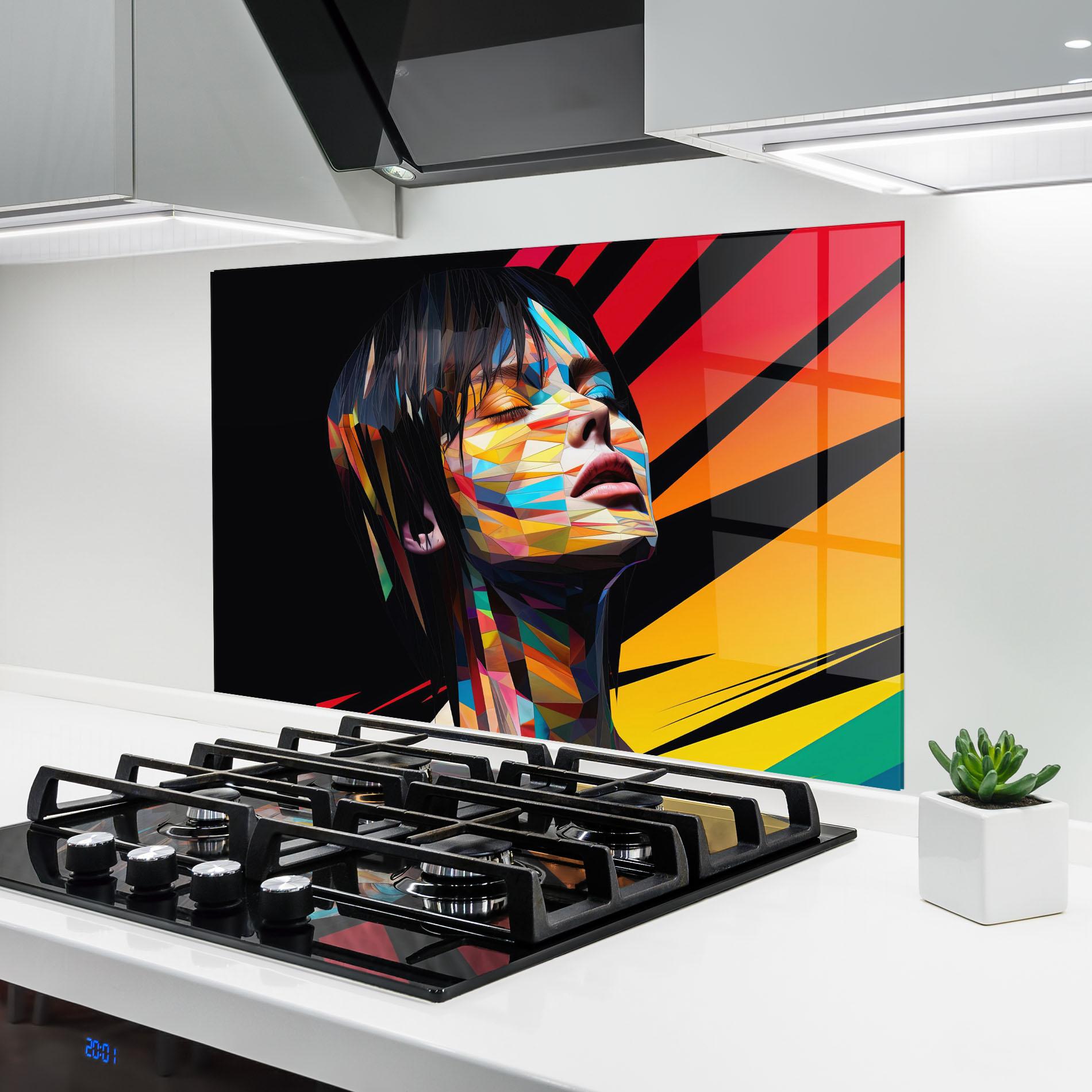 Konyhai üveg hátfal Glitchy Woman mockup 6