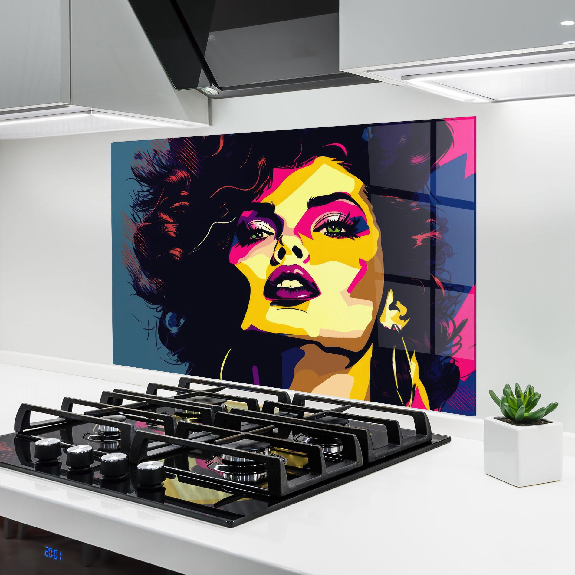 Konyhai üveg hátfal Pop Art Portrait Woman mockup 6