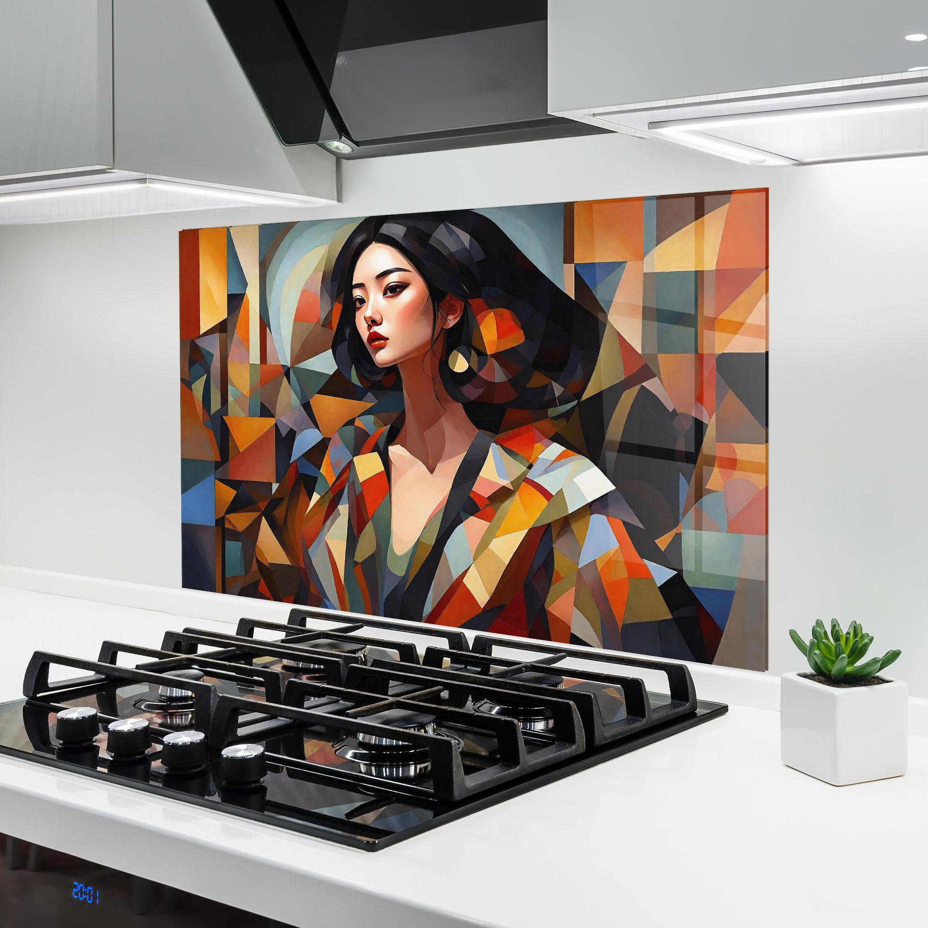 Konyhai üveg hátfal Young Asian Woman mockup 6