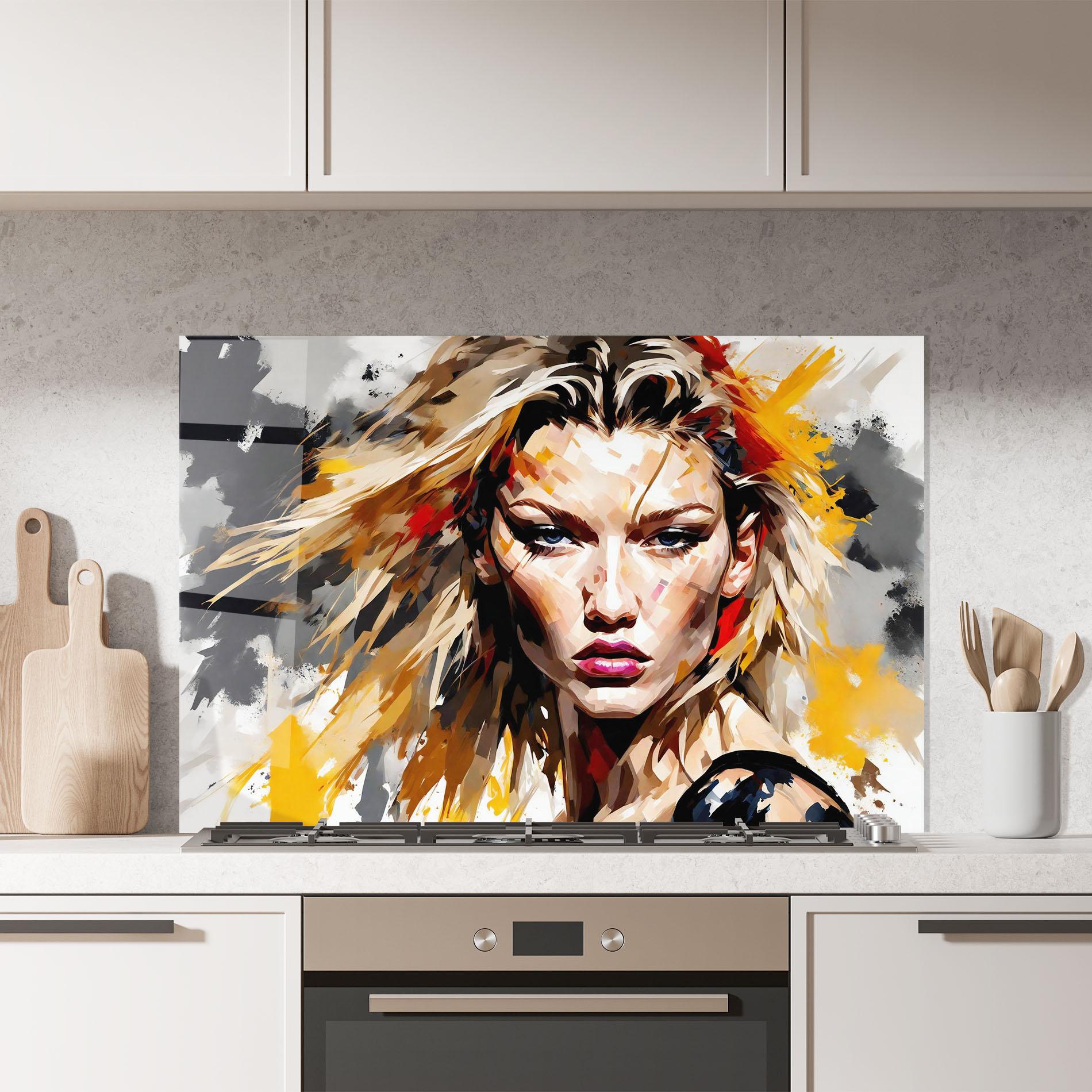 Konyhai üveg hátfal Blond Hair Splash mockup 7