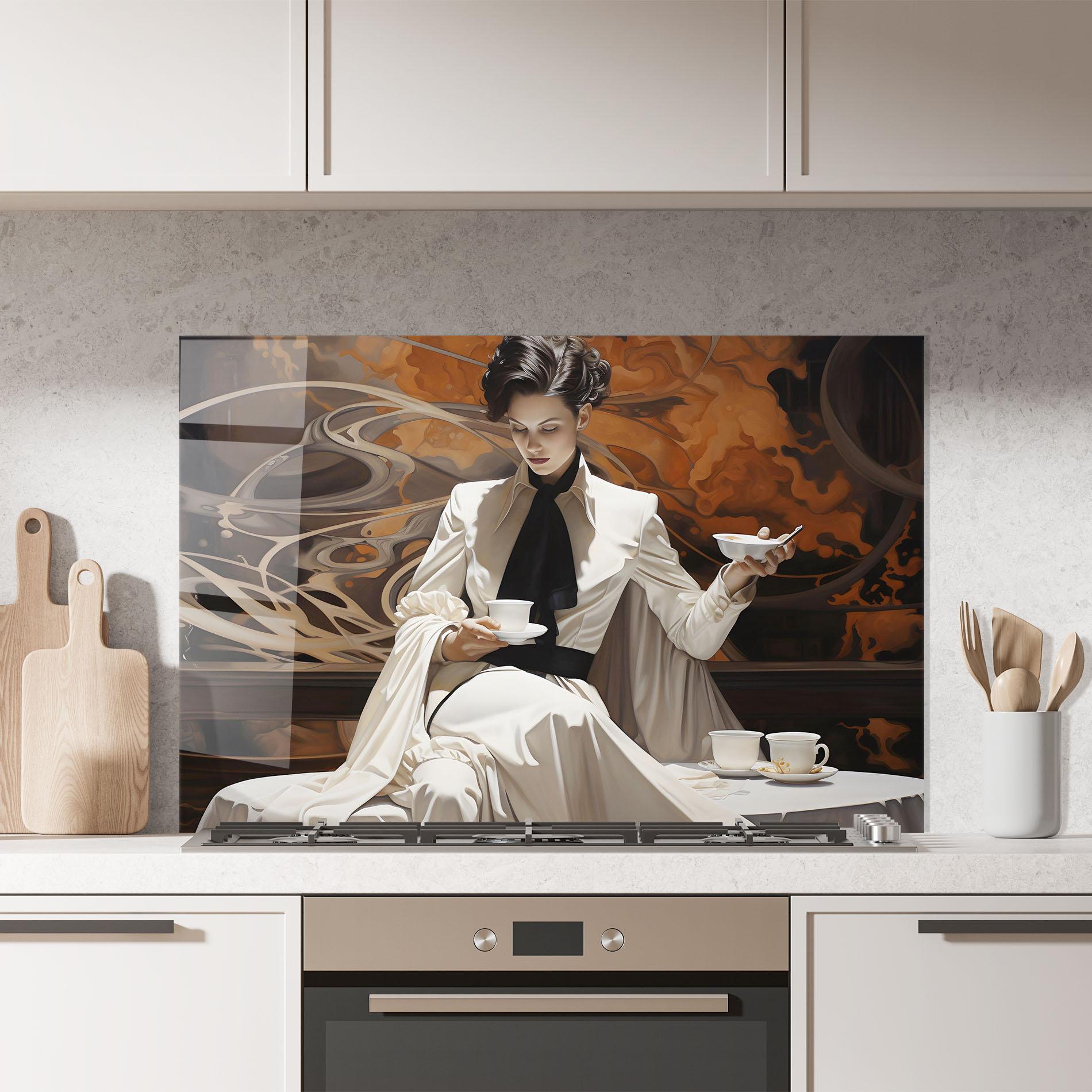 Konyhai üveg hátfal Coffee Woman mockup 7