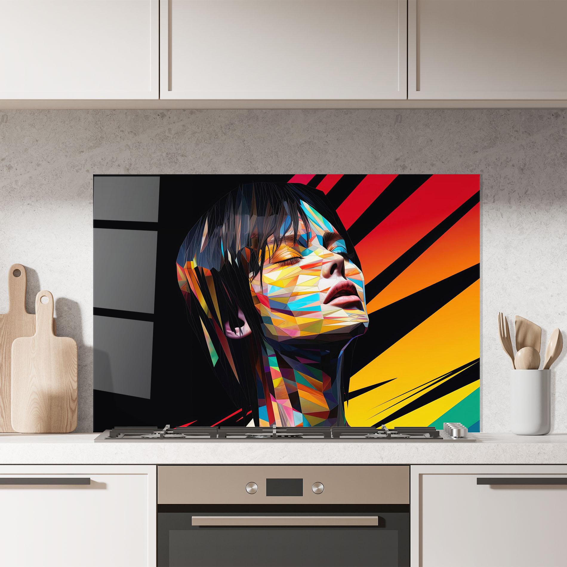 Konyhai üveg hátfal Glitchy Woman mockup 7