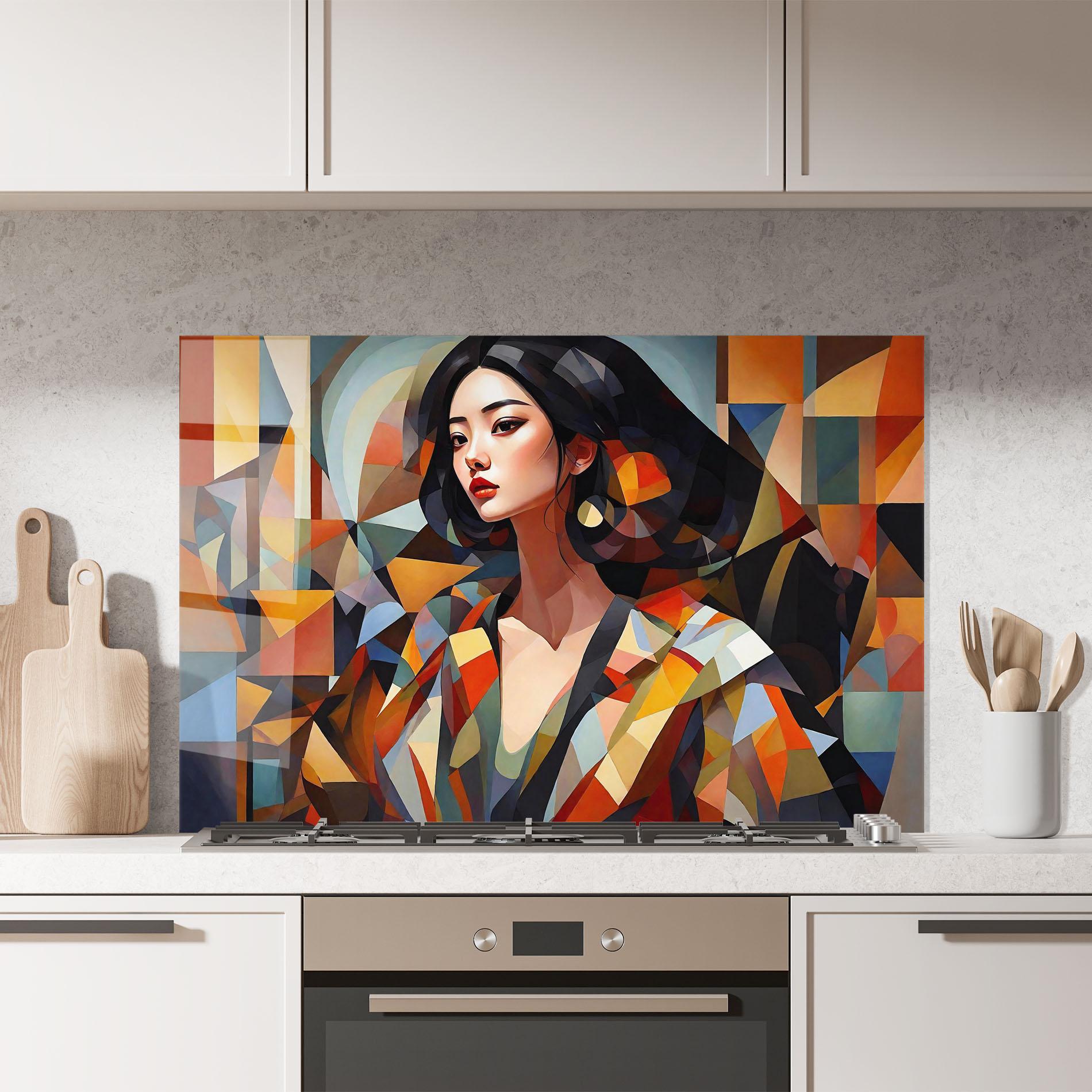 Konyhai üveg hátfal Young Asian Woman mockup 7