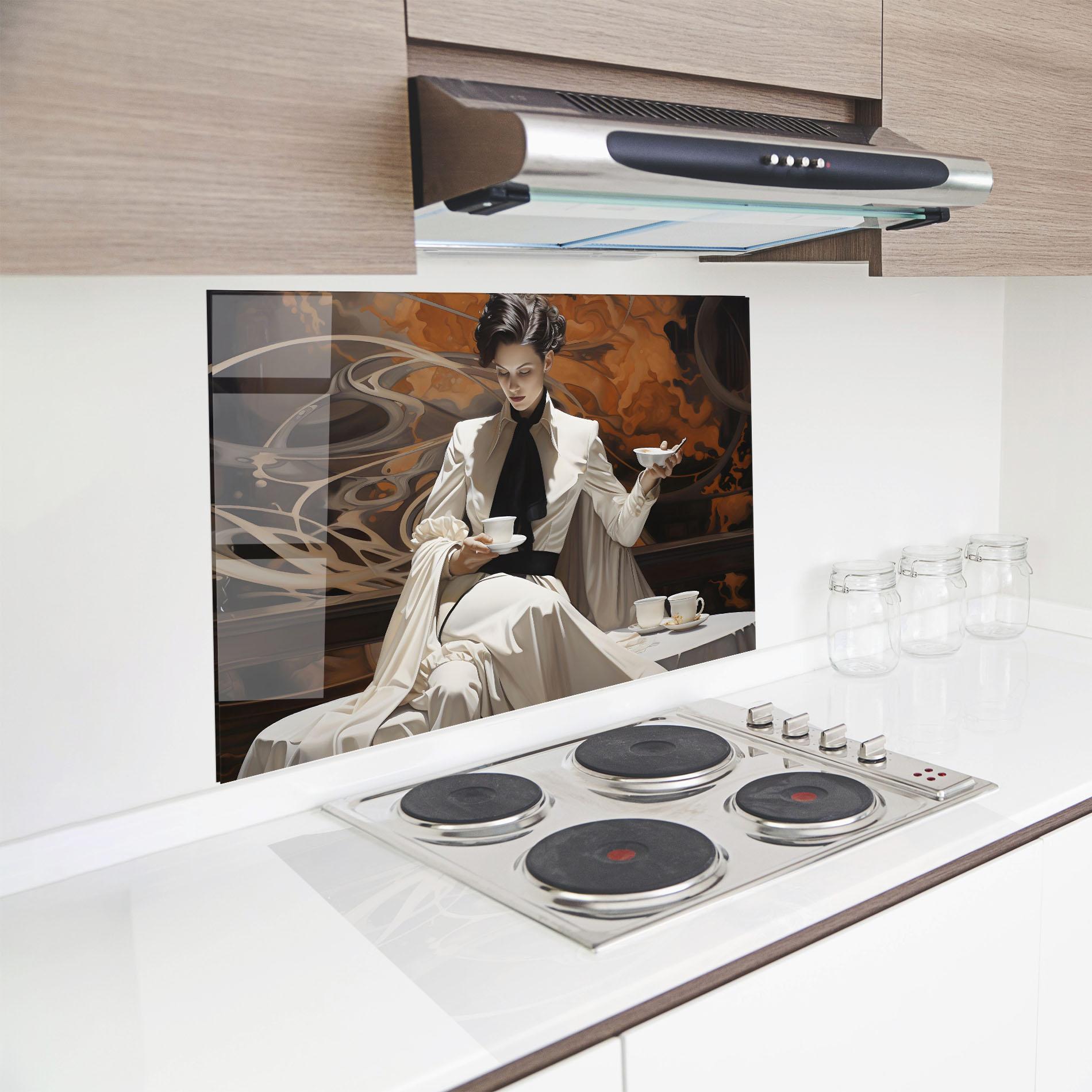 Konyhai üveg hátfal Coffee Woman mockup 8