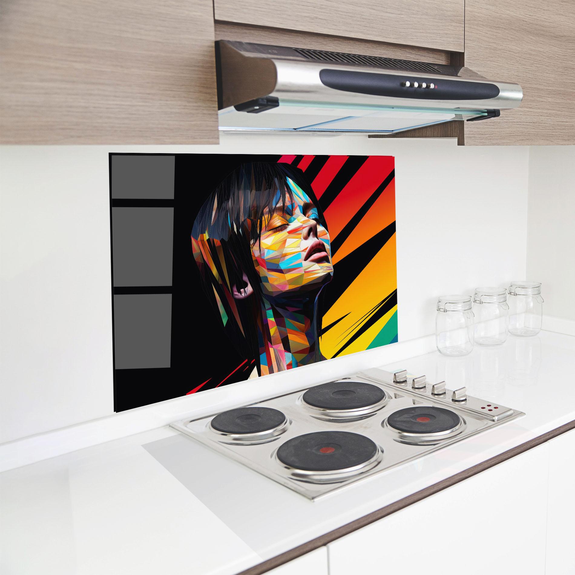 Konyhai üveg hátfal Glitchy Woman mockup 8