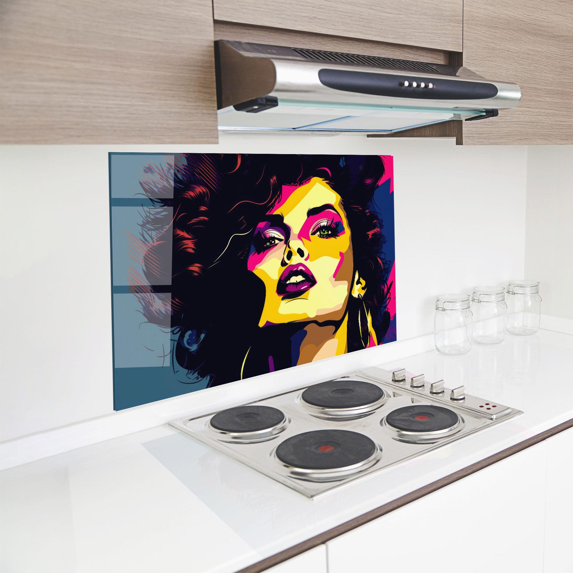 Konyhai üveg hátfal Pop Art Portrait Woman mockup 8