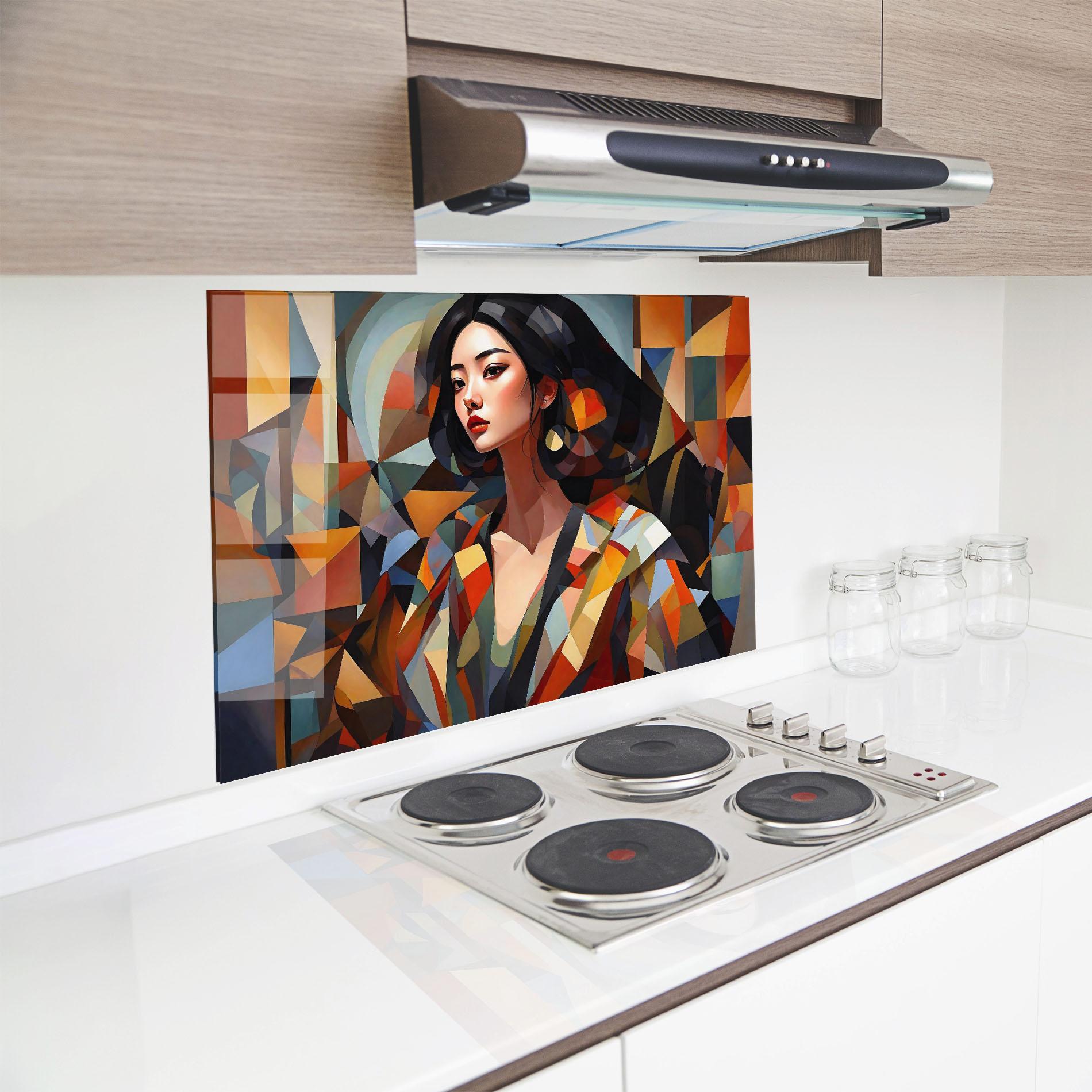 Konyhai üveg hátfal Young Asian Woman mockup 8