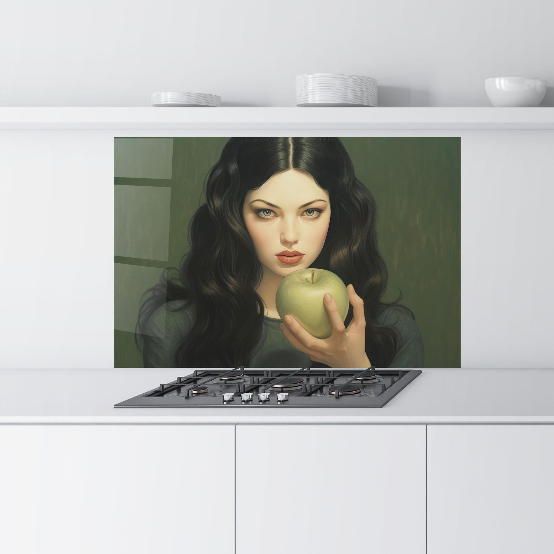 Konyhai üveg hátfal Green Apple Painting mockup 9