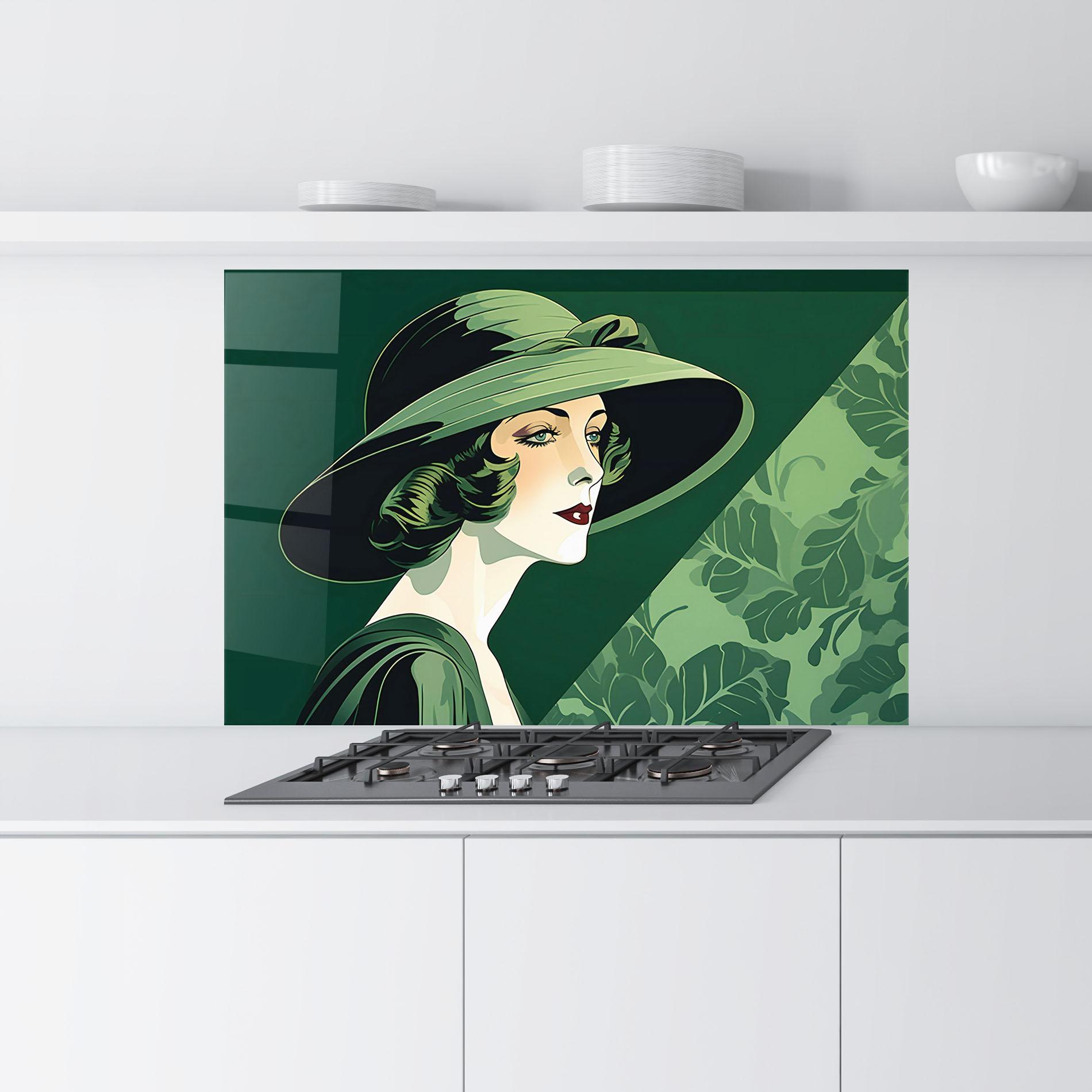 Konyhai üveg hátfal Green Woman Painting mockup 9