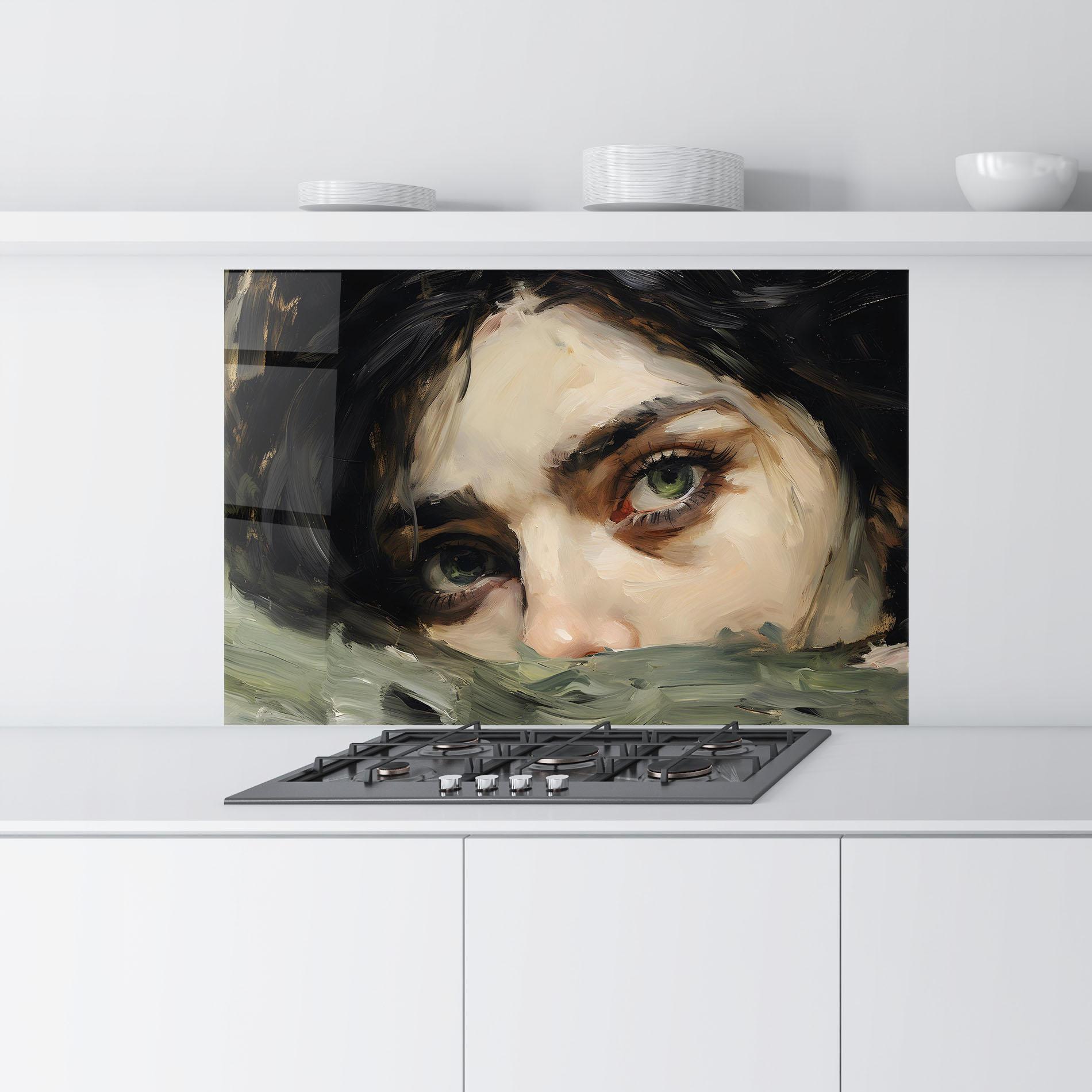 Konyhai üveg hátfal Vintage Green Eyes Art mockup 9