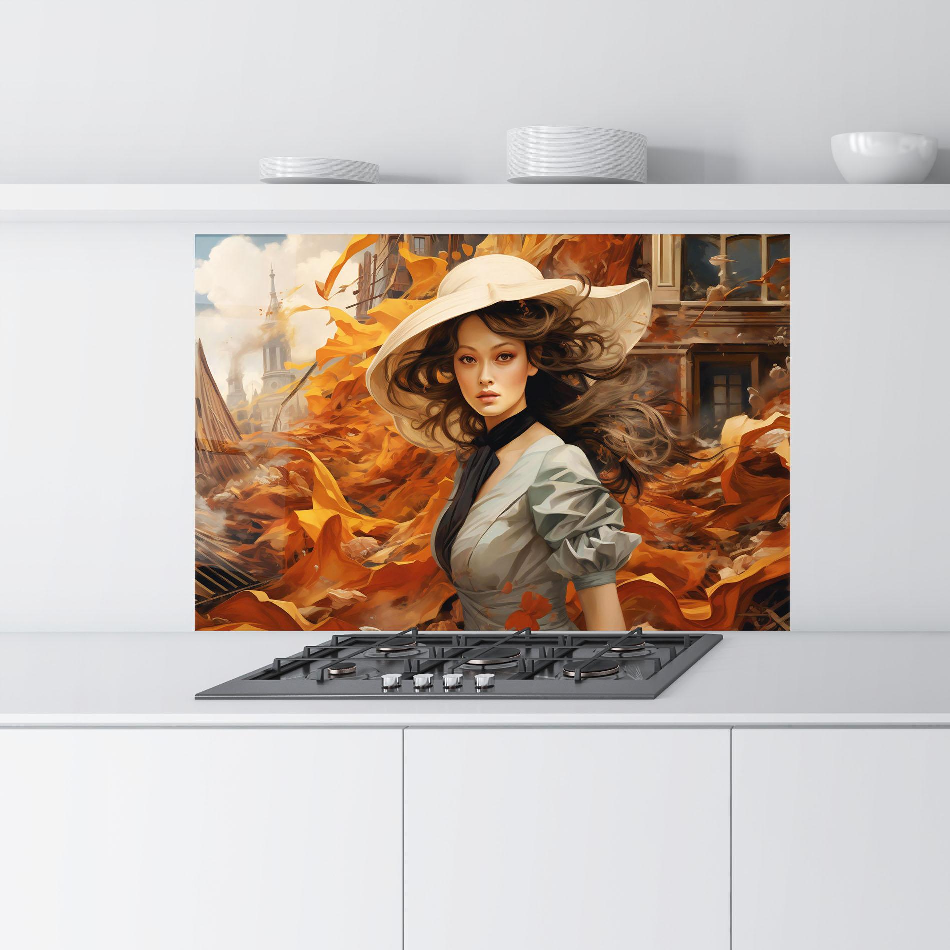 Konyhai üveg hátfal Vintage Outfit On Orange mockup 9