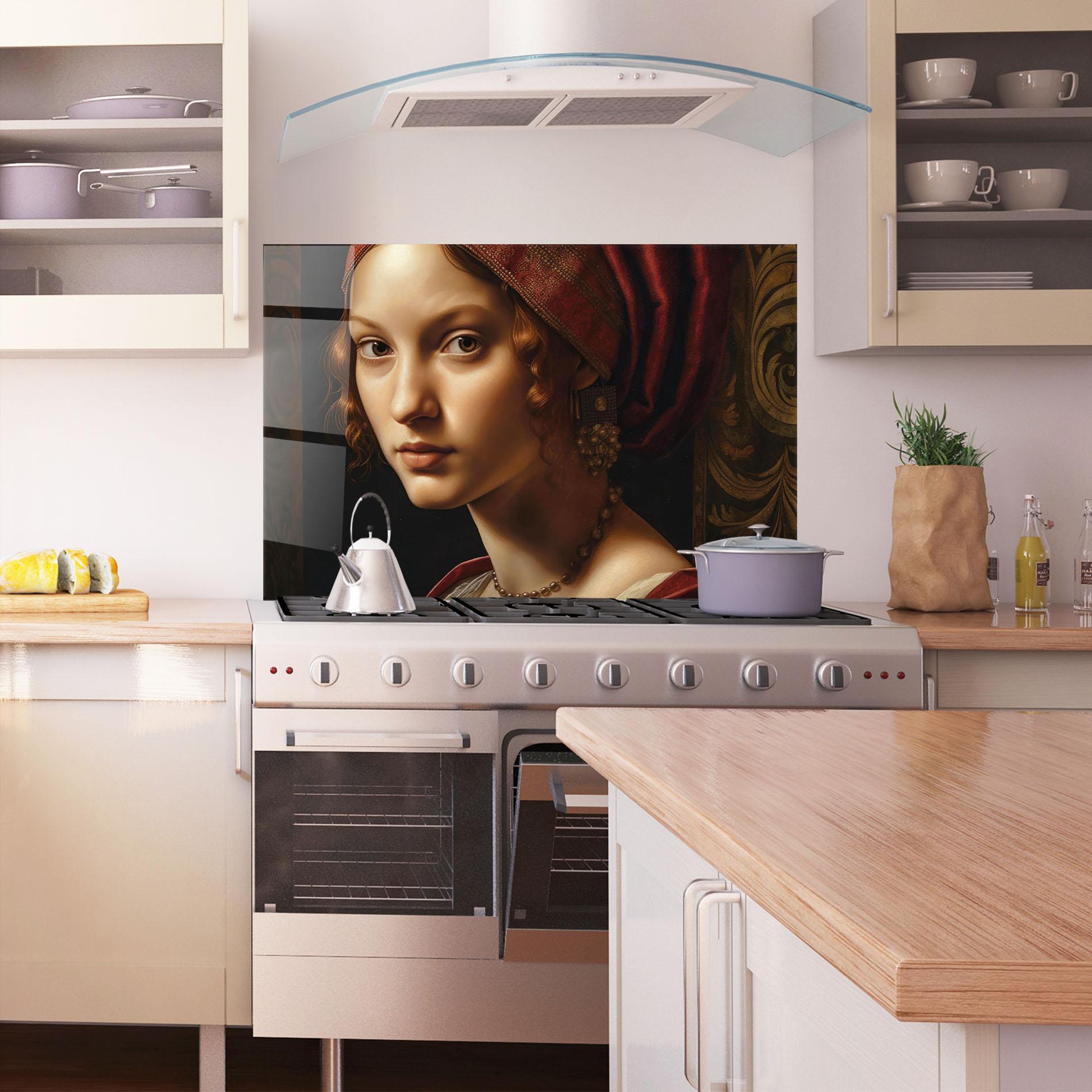 Konyhai üveg hátfal Red Hair Woman Art mockup 1