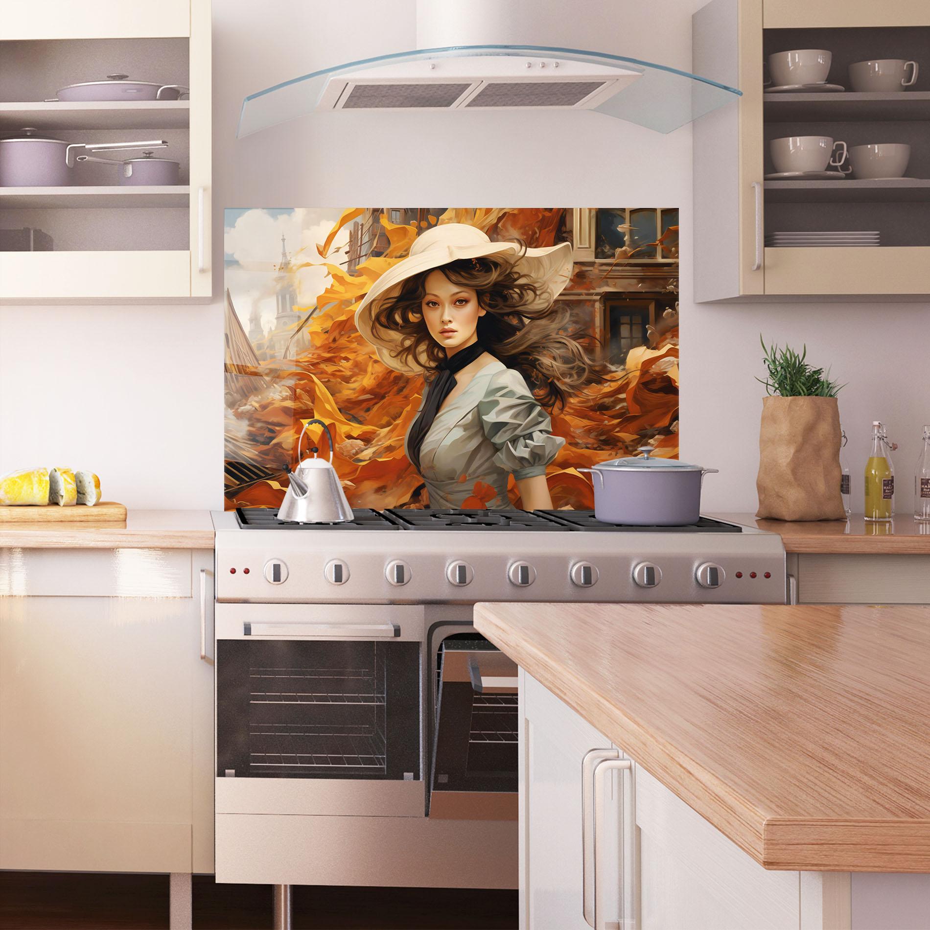 Konyhai üveg hátfal Vintage Outfit On Orange mockup 1