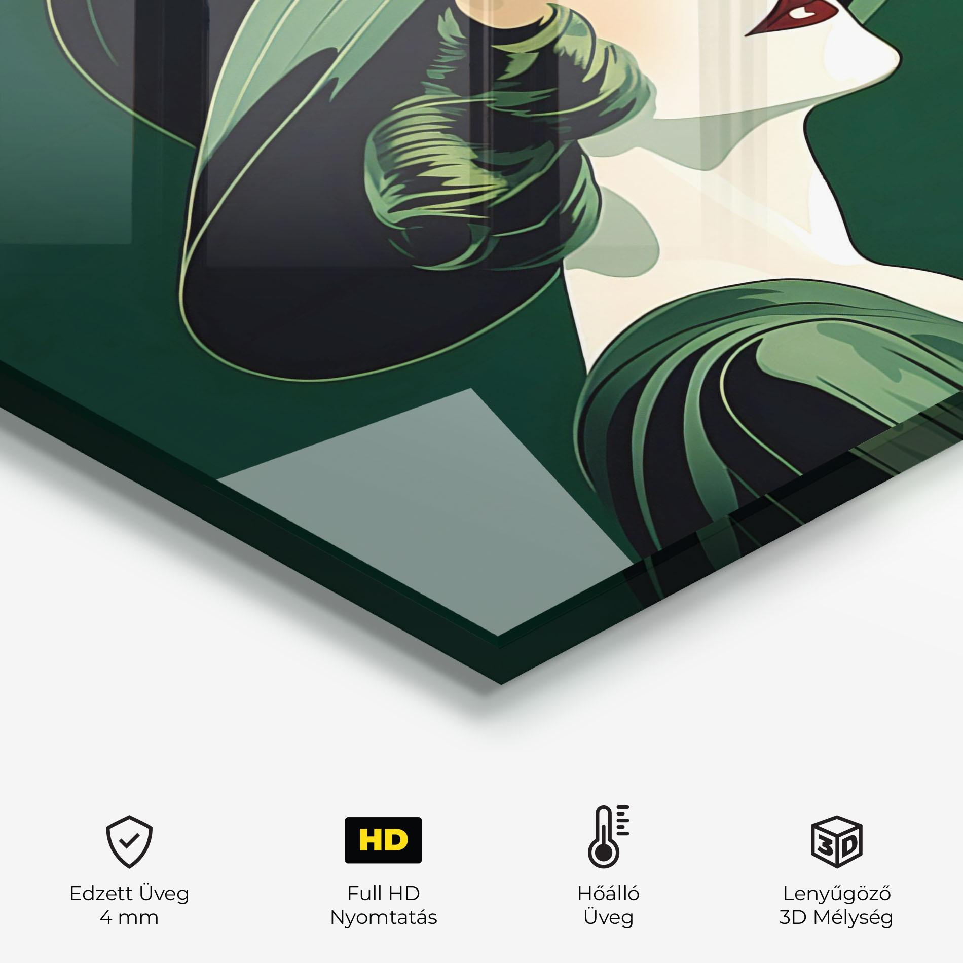 Konyhai üveg hátfal Green Woman Painting mockup 2