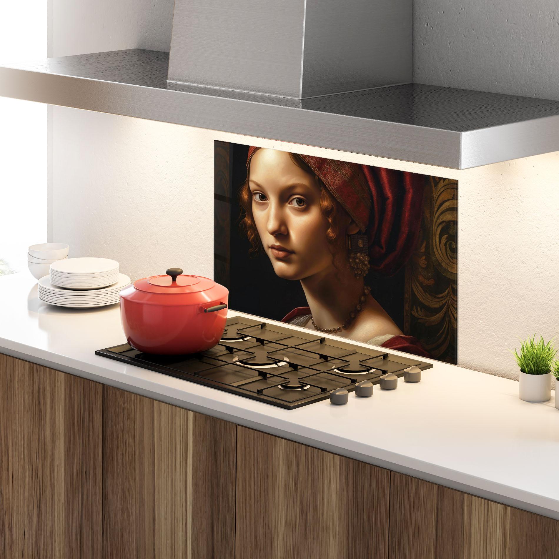Konyhai üveg hátfal Red Hair Woman Art mockup 4
