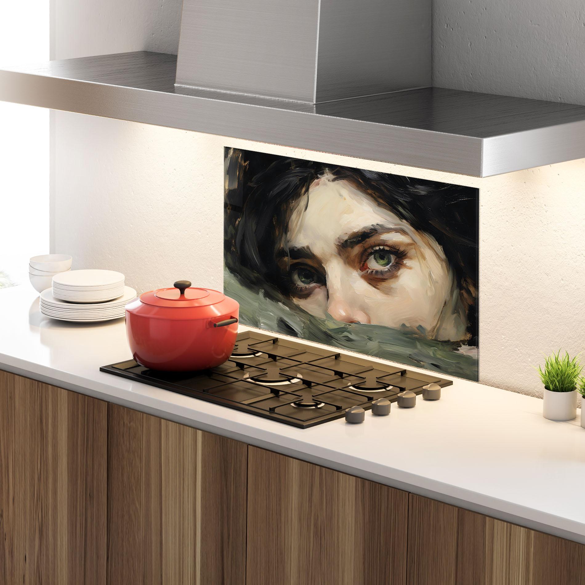 Konyhai üveg hátfal Vintage Green Eyes Art mockup 4