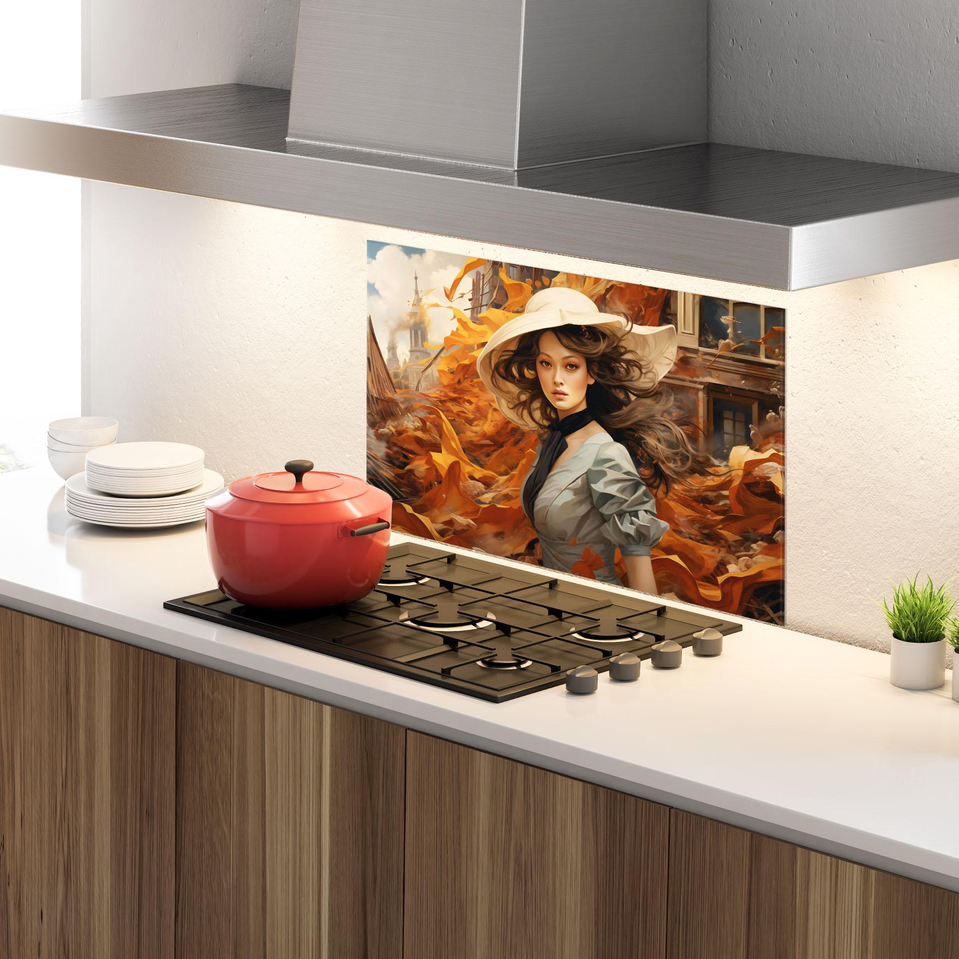 Konyhai üveg hátfal Vintage Outfit On Orange mockup 4