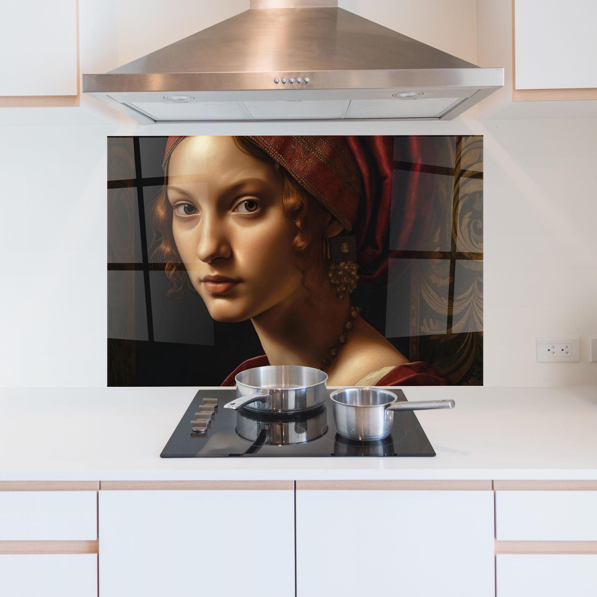 Konyhai üveg hátfal Red Hair Woman Art mockup 5