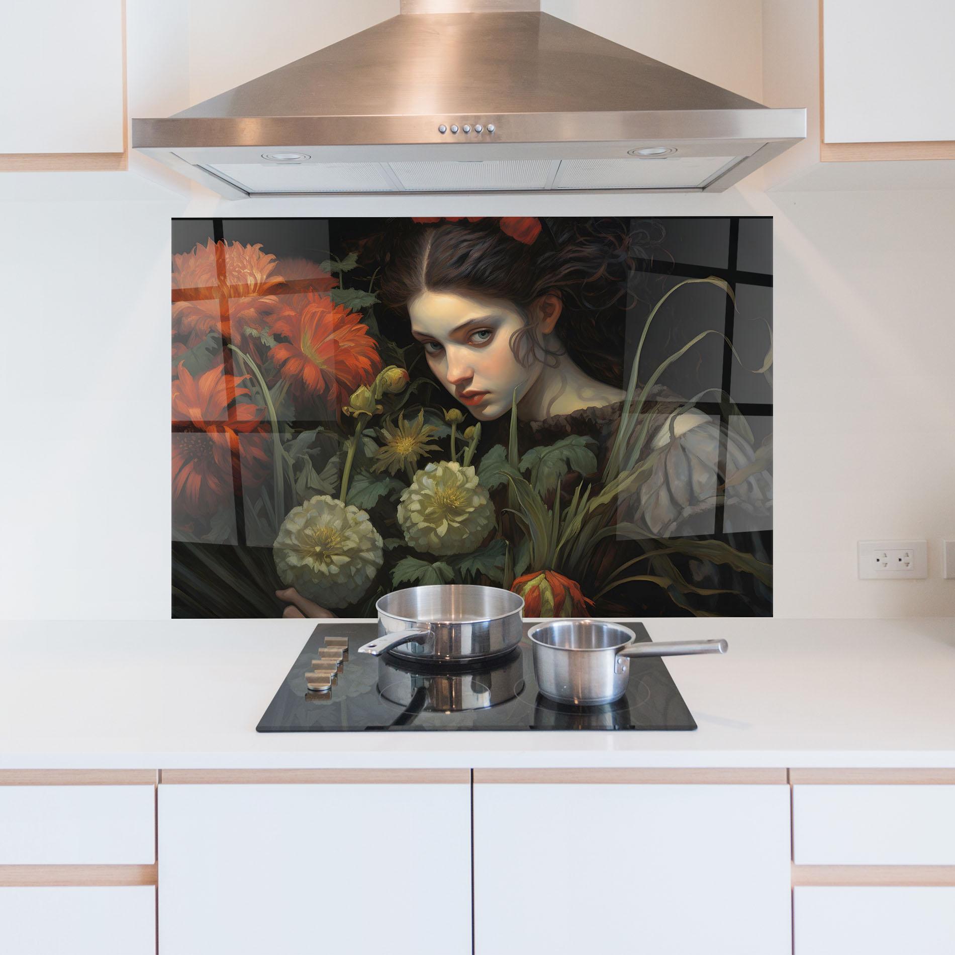 Konyhai üveg hátfal Vintage Flowers mockup 5