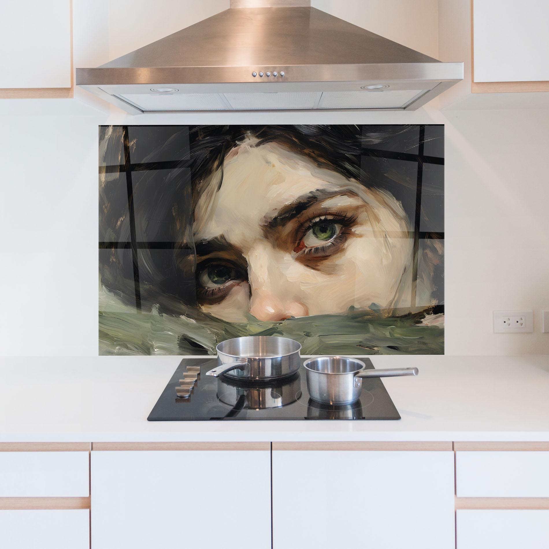 Konyhai üveg hátfal Vintage Green Eyes Art mockup 5