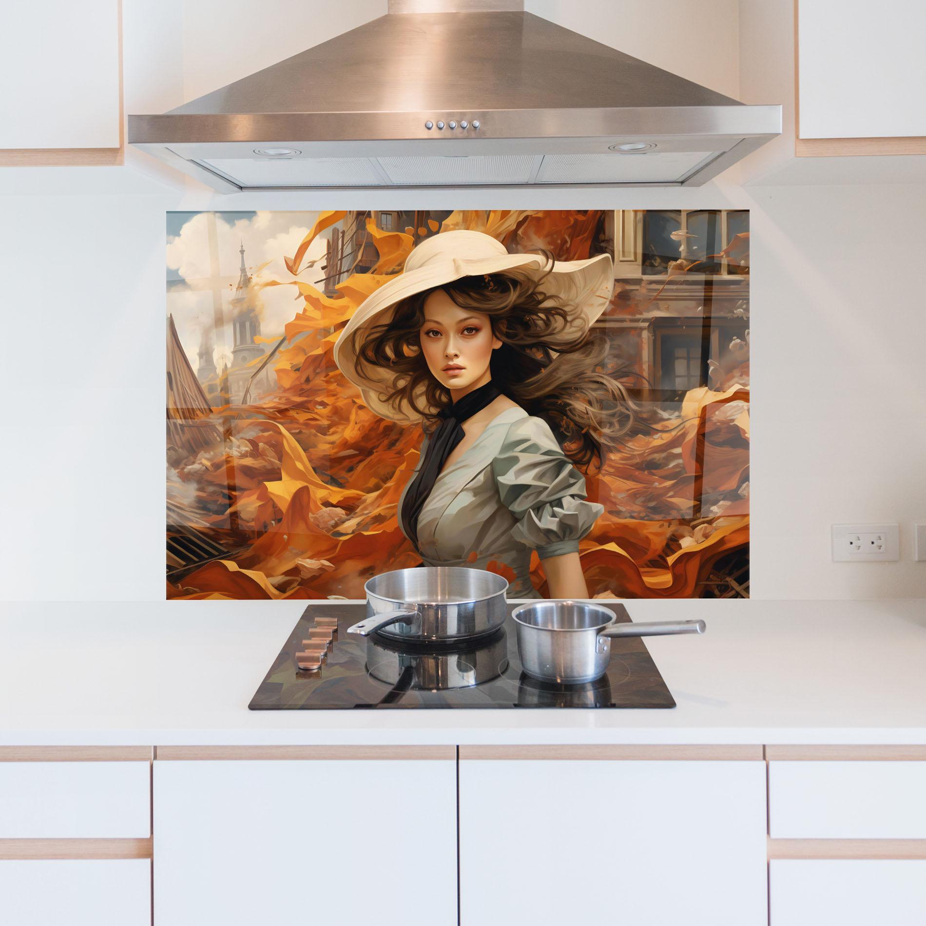 Konyhai üveg hátfal Vintage Outfit On Orange mockup 5