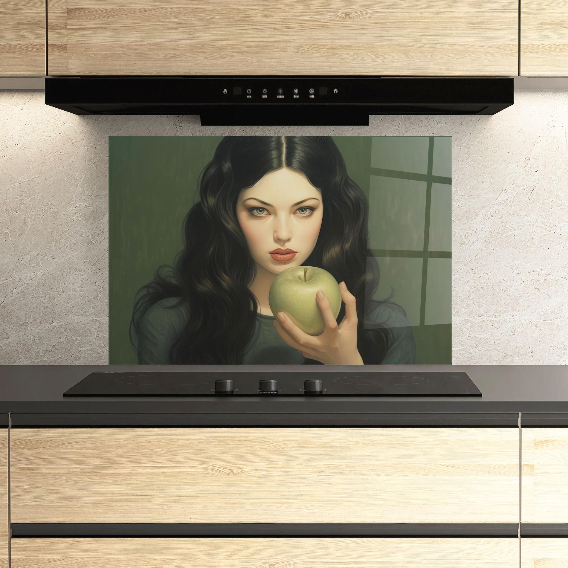 Konyhai üveg hátfal Green Apple Painting mockup 3
